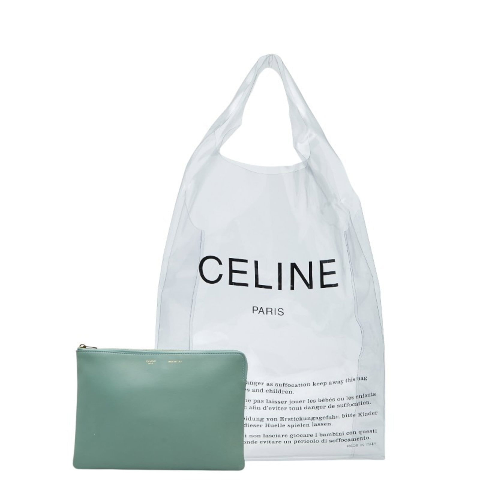 Celine Clutch Bag Pvc Leather: Celine Clutch Bag Pvc Leather Celine's PVC leather clutch bag boasts a striking green lambskin finish, measuring 45cm x 36.5cm x 1cm in size. Made from a combination of PVC and genuine leather, this