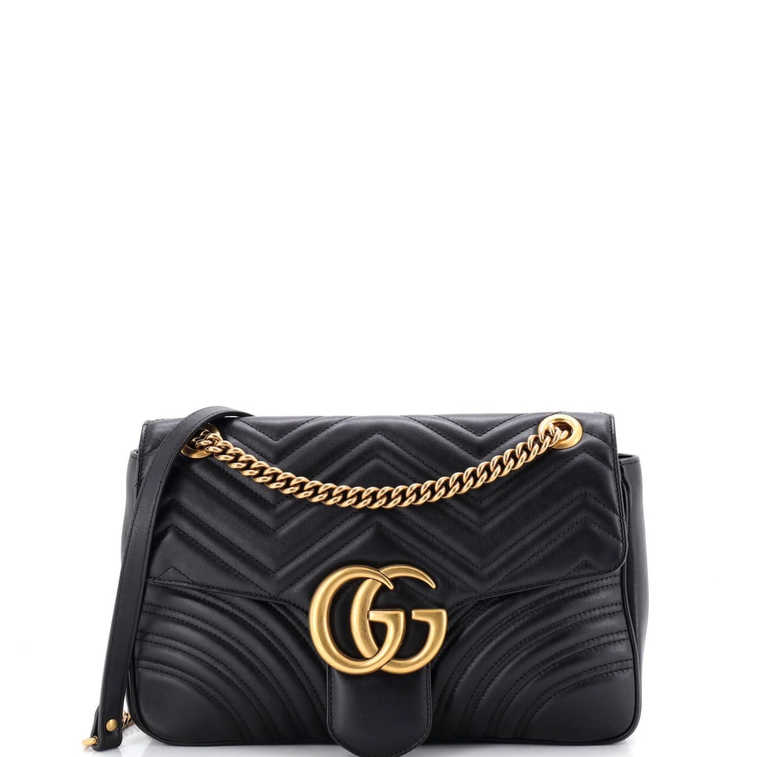 Gucci GG Matelasse Leather Medium Marmont Flap Bag: Gucci GG Matelasse Leather Medium Marmont Flap Bag The Gucci GG Marmont Flap Bag in Matelasse Leather is a stylish medium-sized shoulder bag with a classic design. Featuring black exterior and