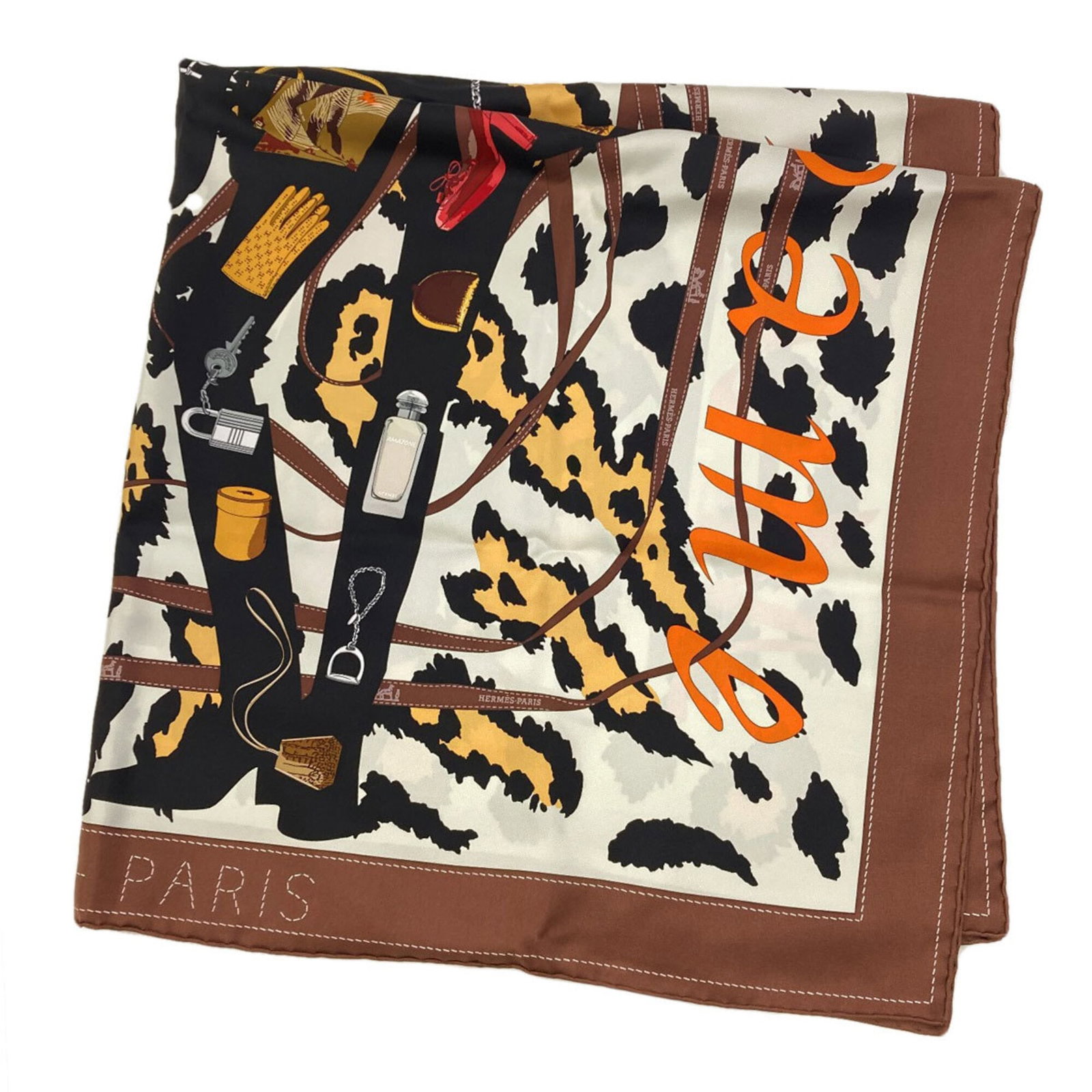 Hermes Silk Scarf: Hermes Silk Scarf Brown silk scarf with dimensions 88cm x 87.5cm, made from high-quality silk material. This Herm?s scarf features a classic design that exudes timeless elegance and sophistication. It
