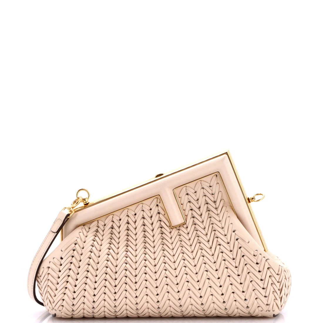 Fendi First Bag Woven Leather Small: Fendi First Bag Woven Leather Small The Fendi First Bag Woven Leather Small is a stunning small clutch featuring neutral exterior colors and gold hardware. With its woven leather design and excellent 