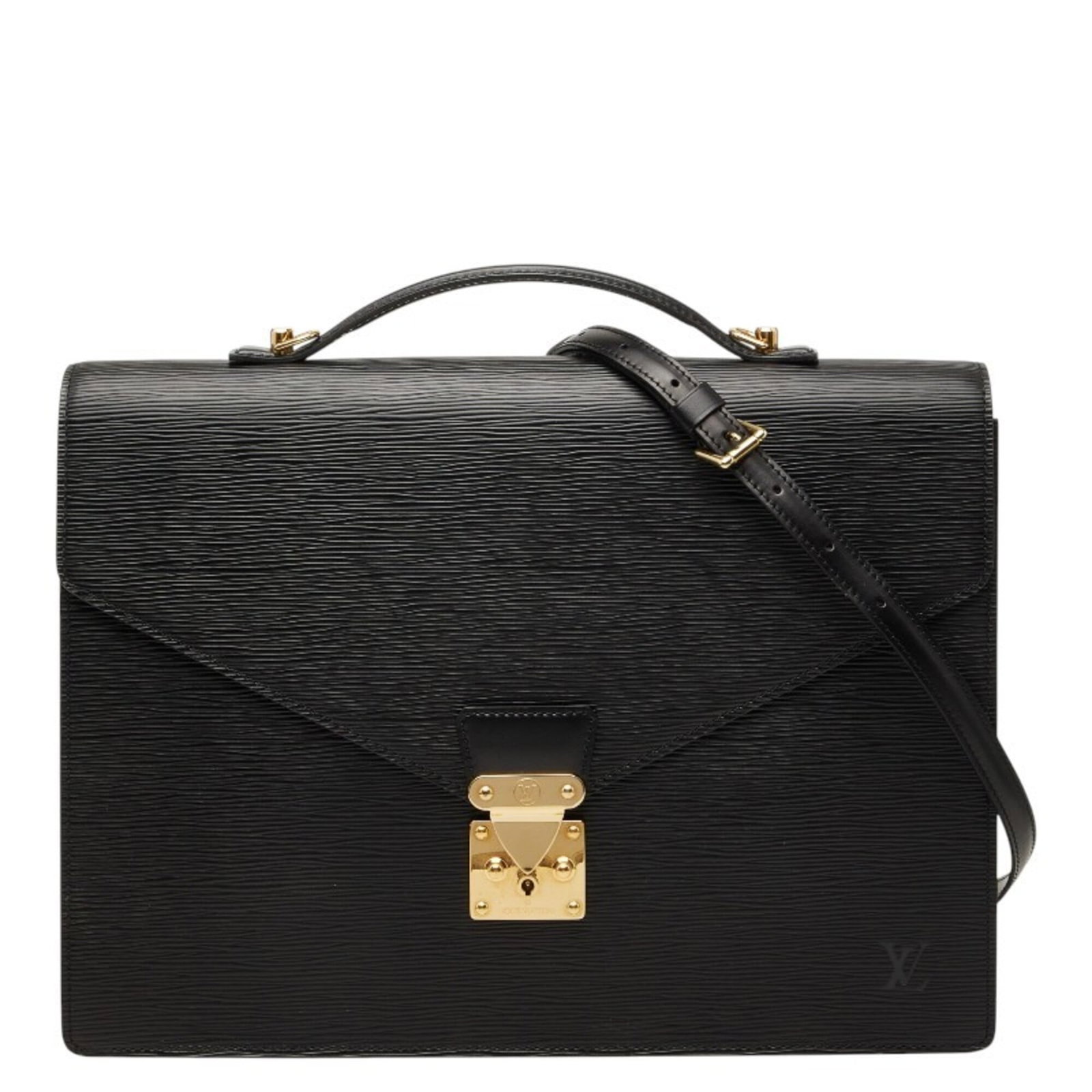 Shoulder Bag Leather Louis Vuitton: Shoulder Bag Leather Louis Vuitton Black Leather Louis Vuitton Shoulder Bag with Classic Design. Made from high-quality leather, this bag features a timeless design and dimensions that fit perfectly
