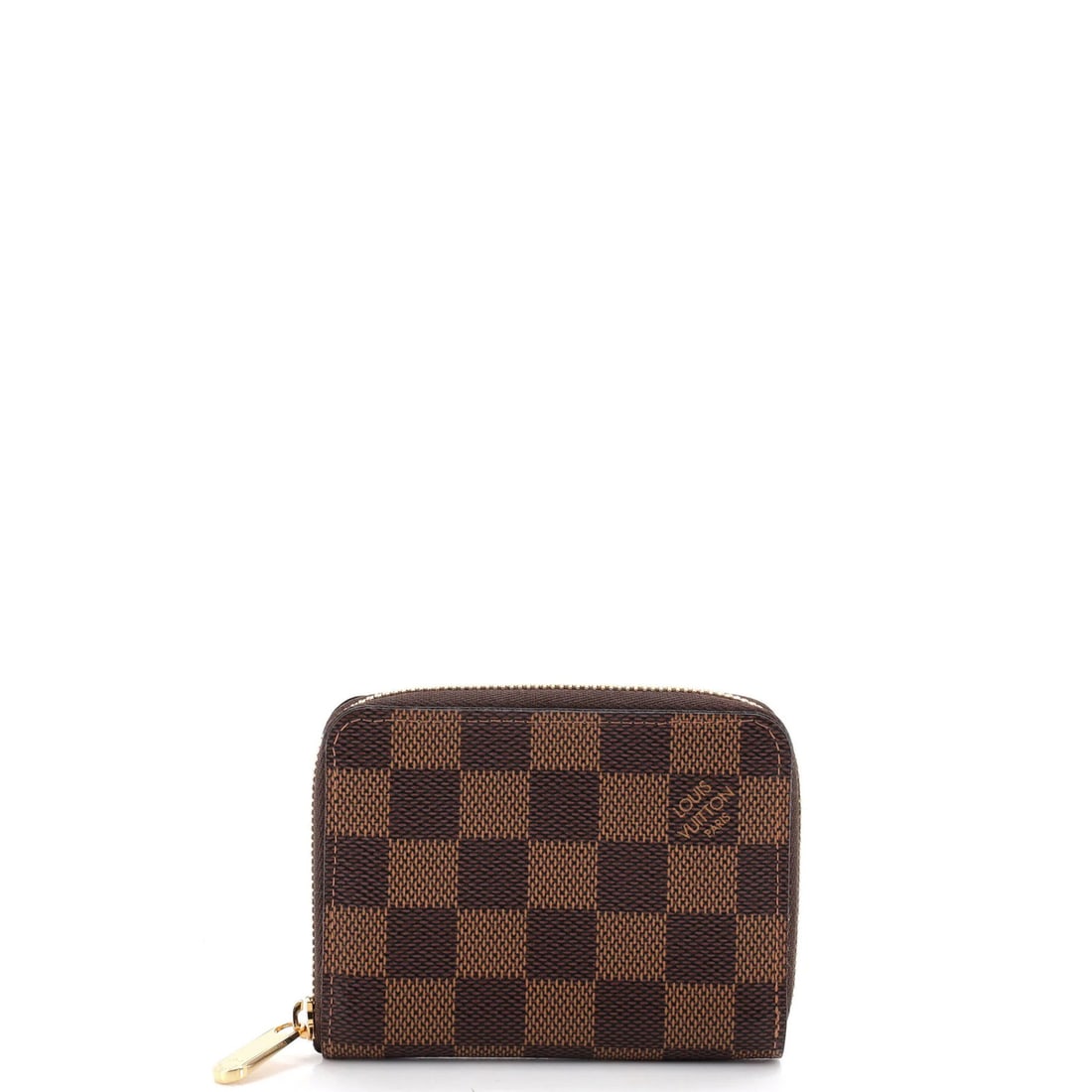 Damier coin purse by Louis Vuitton zippy: Damier coin purse by Louis Vuitton zippy Brown Damier coin purse by Louis Vuitton Zippy features a canvas coated exterior with gold hardware and a brown leather interior. Measuring 3" x 4" x 1", it