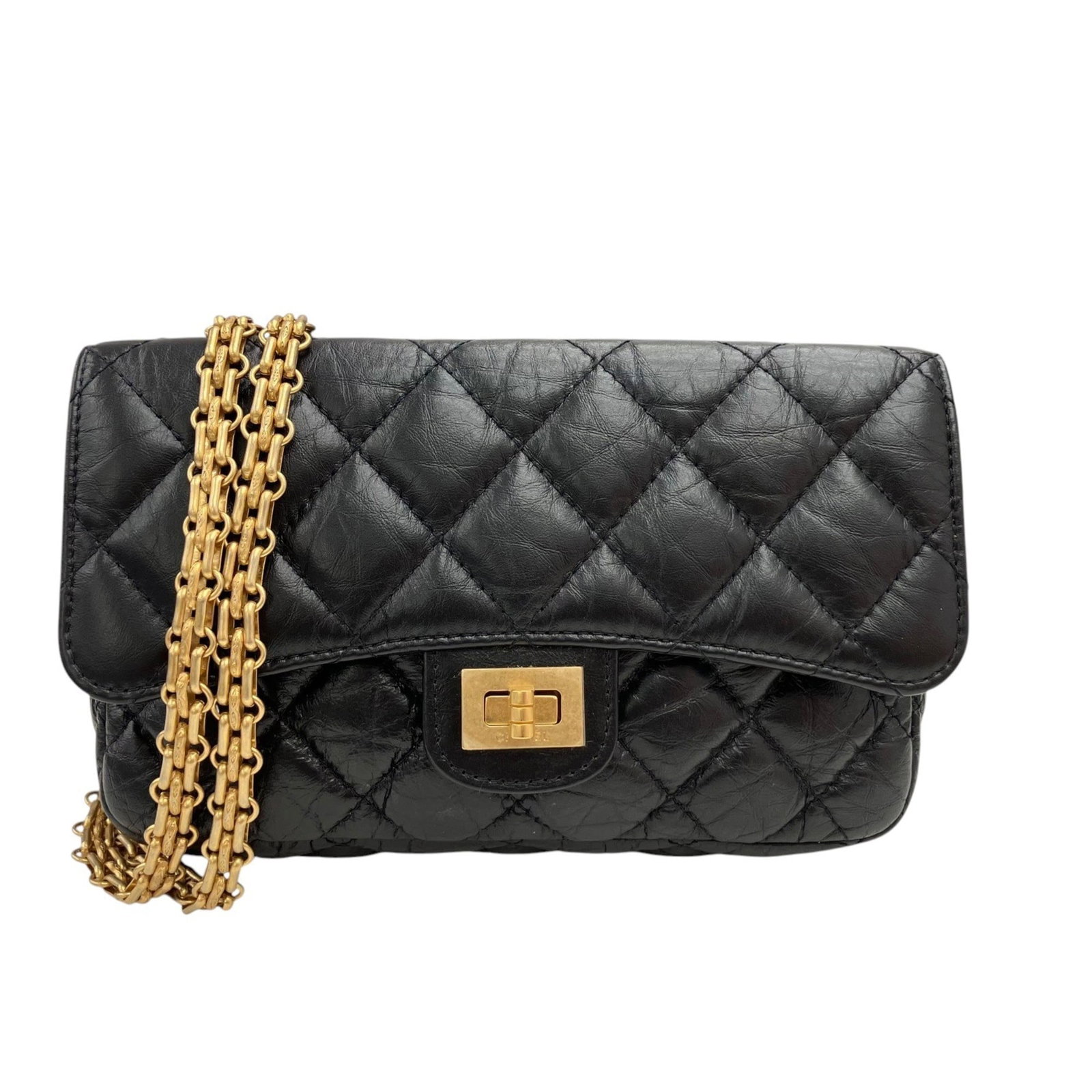 Chain Wallet Leather for Shoulder: Chain Wallet Leather for Shoulder Chain wallet in black calfskin leather with a chain strap, measuring 11cm x 17cm x 3.5cm and featuring a 1.22m long chain. Includes a box and dust bag for storage and