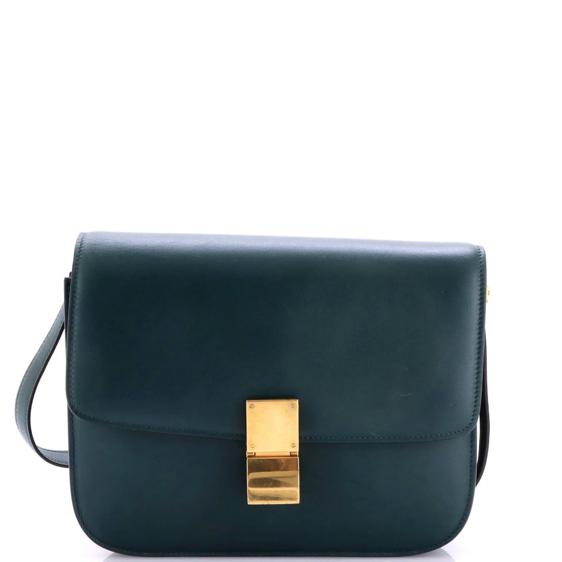 Smooth Leather Box Bag Medium Classic: Smooth Leather Box Bag Medium Classic Smooth, green leather wraps around the Classic Box Bag Medium Cross Body Bag, its subtle sheen inviting touch. With aged gold hardware and a medium size that
