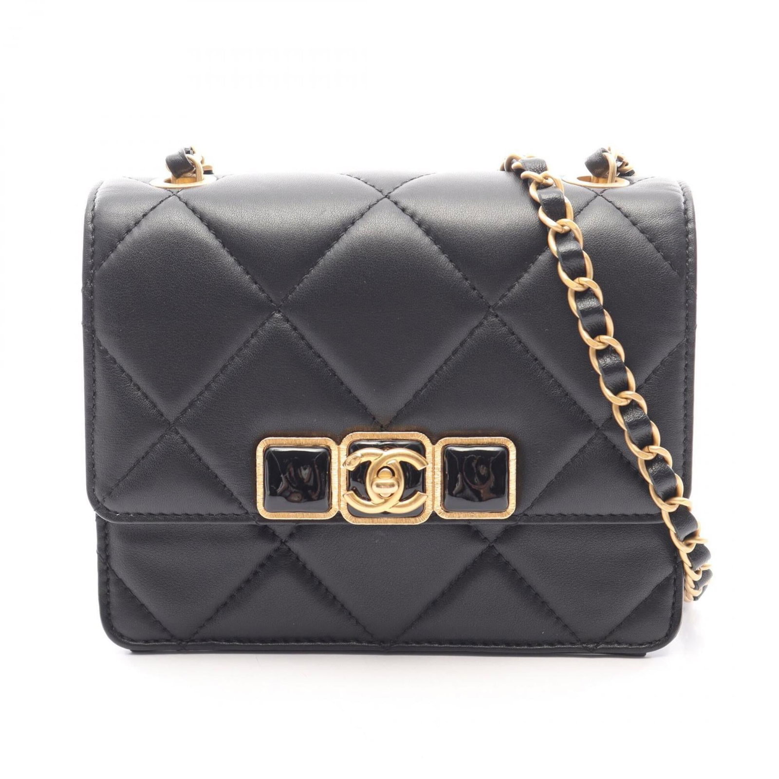 Chanel Handbag Shoulder Bag Leather: Chanel Handbag Shoulder Bag Leather Black Chanel Handbag Shoulder Bag Leather, measuring 14cm x 17cm / 5.51'' x 6.69'', features lambskin material and a classic design. This stylish shoulder bag is
