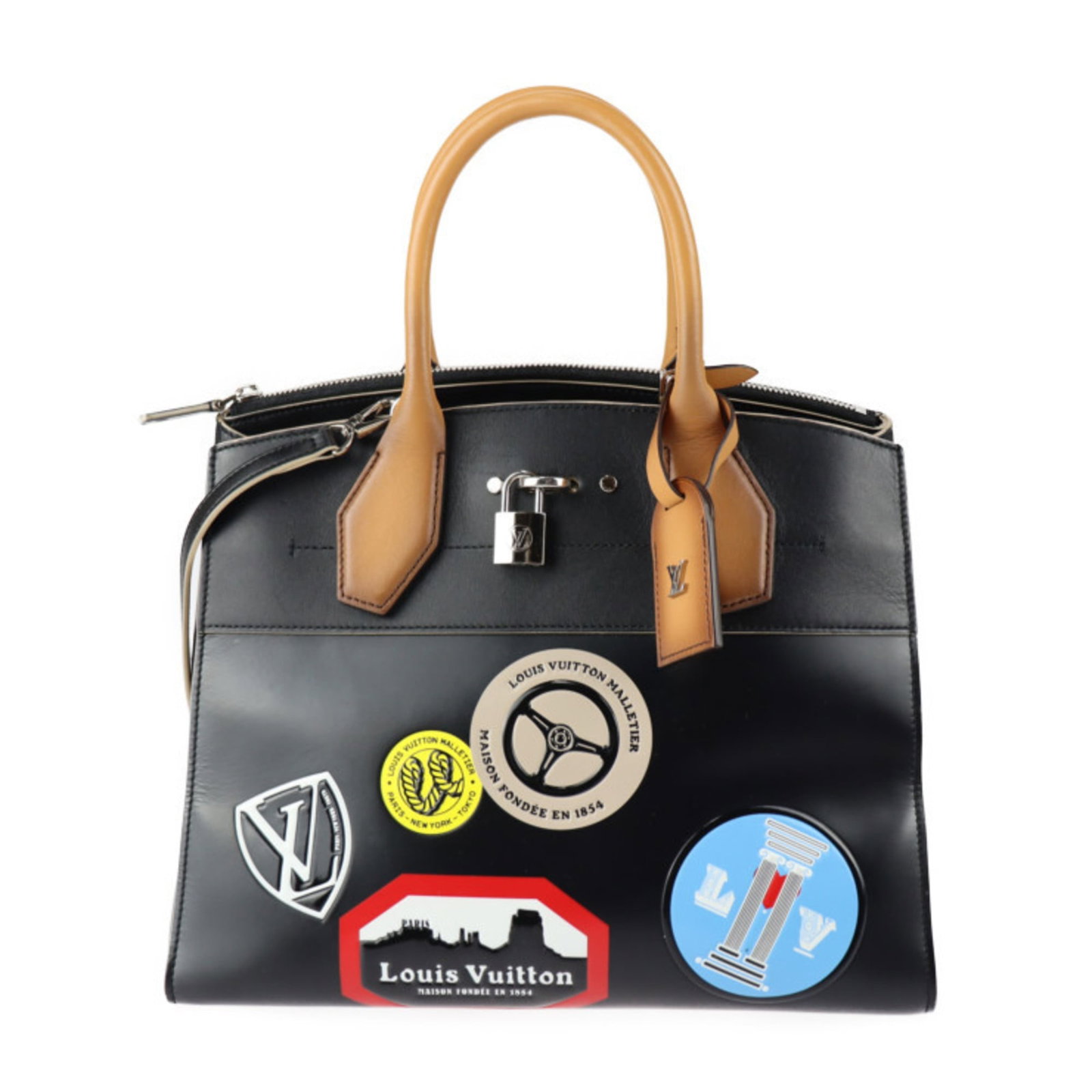 Handbag Louis Vuitton Leather Bag Tote Shoulder: Handbag Louis Vuitton Leather Bag Tote Shoulder This Louis Vuitton leather tote bag features a classic design with silver hardware and a spacious interior. Measuring 31cm x 14cm, it comes with a dust 