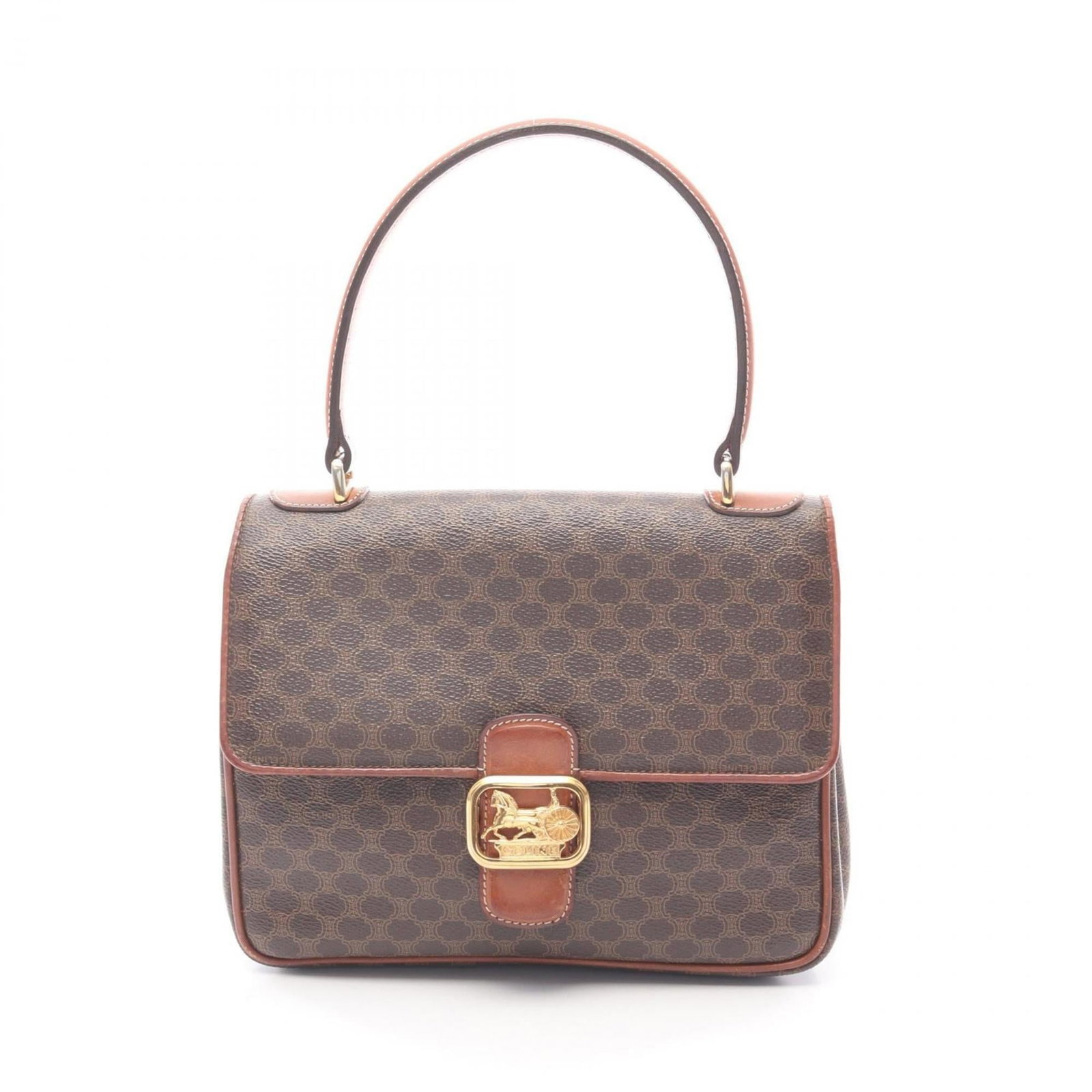Canvas leather handbag celine: Canvas leather handbag celine Coated canvas and leather blend in this brown Celine handbag, measuring 19.5cm x 23cm x 6cm. The bag's simple design showcases the quality of its materials, with a