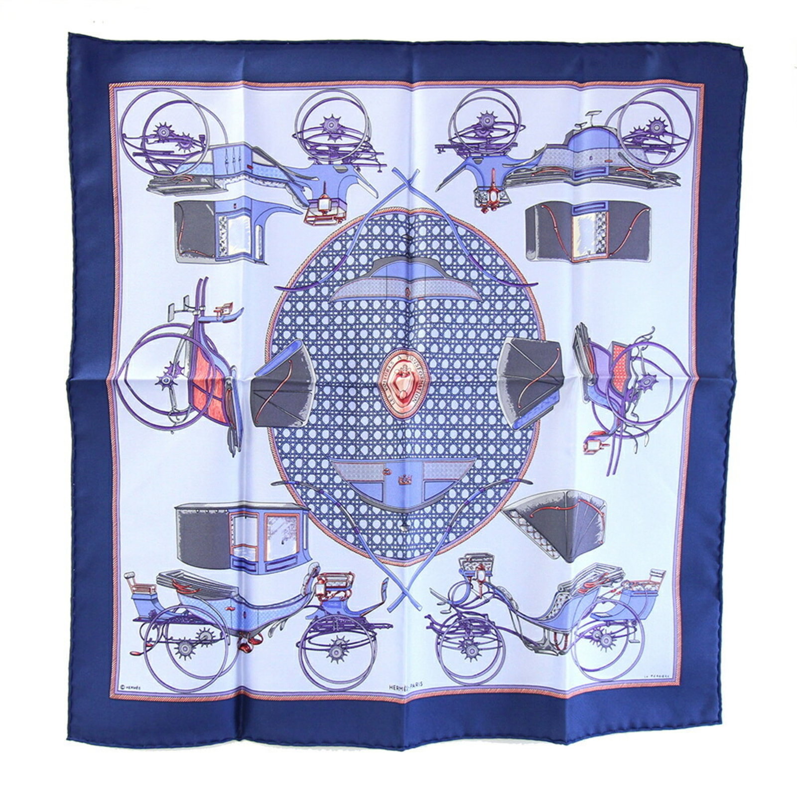 Hermes Silk Scarf: Hermes Silk Scarf Silk from France, this blue Hermes scarf measures 42cm x 43cm and features the brand's signature craftsmanship. Made from high-quality silk, its vibrant color adds a touch of