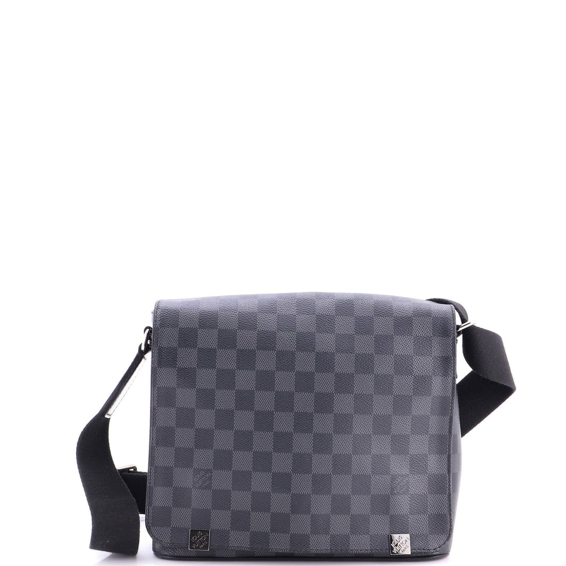 Louis Vuitton District Messenger Bag Damier Graphite PM: Louis Vuitton District Messenger Bag Damier Graphite PM The Louis Vuitton District Messenger Bag Damier Graphite PM boasts sleek, black canvas exterior with subtle minor creases and corner wear. Its