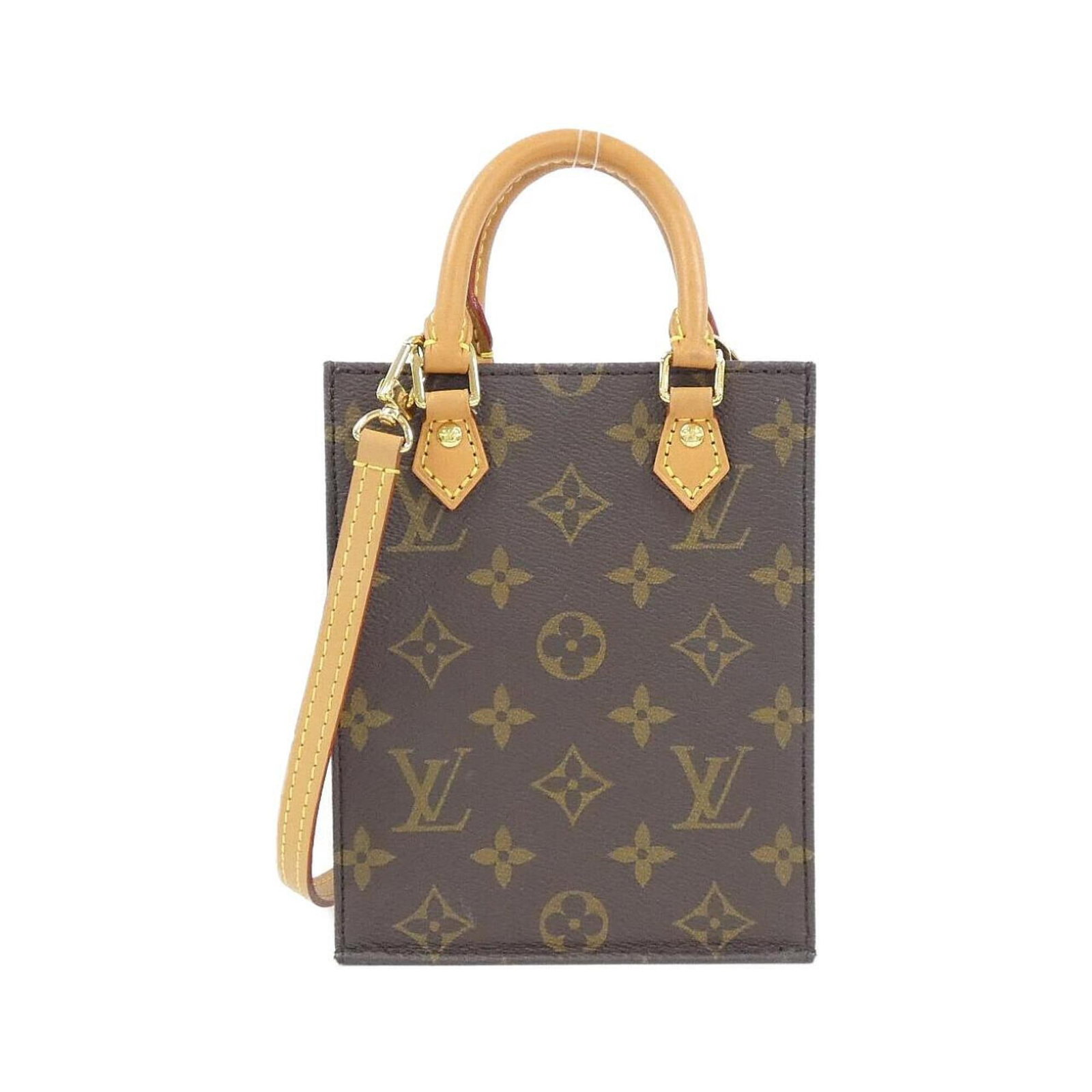Canvas Coated Louis Vuitton Handbag: Canvas Coated Louis Vuitton Handbag Canvas Coated Louis Vuitton Handbag features a unique coated canvas material and gold hardware, adding a touch of elegance to its classic design. Measuring 17cm x