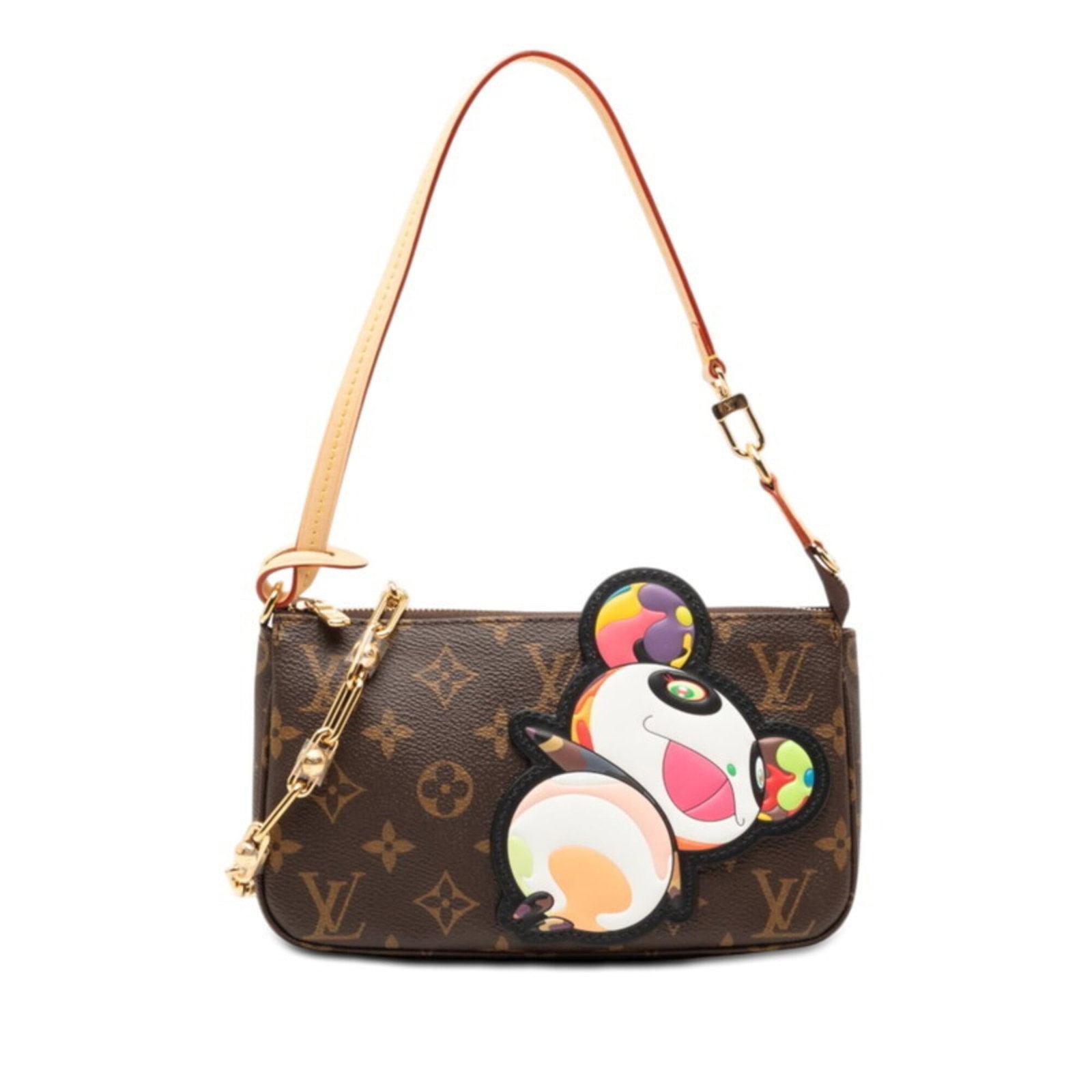 Louis Vuitton Handbag Pochette Pvc Leather: Louis Vuitton Handbag Pochette Pvc Leather PVC and leather combine in the iconic Louis Vuitton Pochette design, featuring a timeless Monogram Panda pattern. The sturdy zipper closure and classic