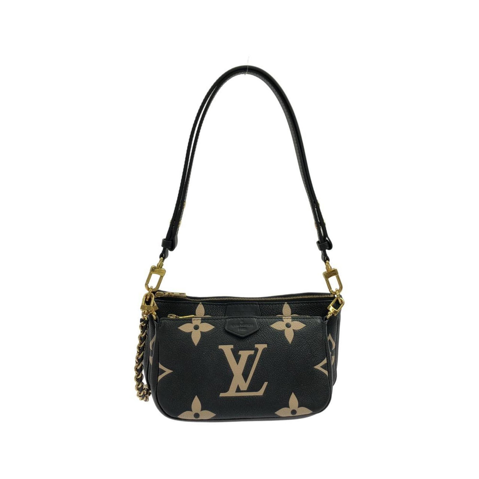 Vuitton Pochette Leather Bag Shoulder Louis: Vuitton Pochette Leather Bag Shoulder Louis The Louis Vuitton Pochette Leather Bag Shoulder in Beige and Black features classic design elements with high-quality Calf leather construction. This