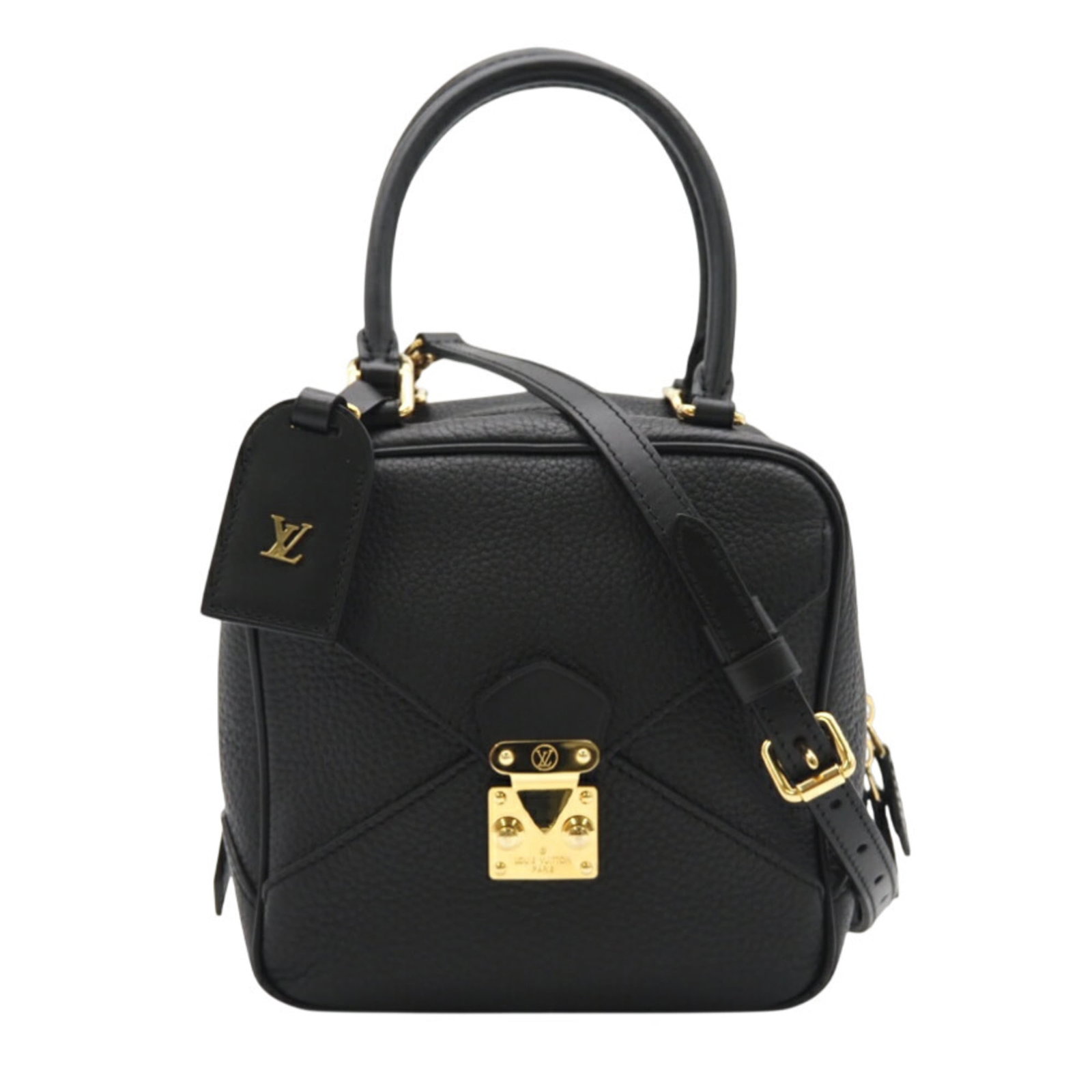 Louis Vuitton Handbag Leather: Louis Vuitton Handbag Leather Black Louis Vuitton Handbag Leather. Made from high-quality leather, this handbag measures 18cm x 18cm x 15cm and weighs 737g. The zipper closure and adjustable strap