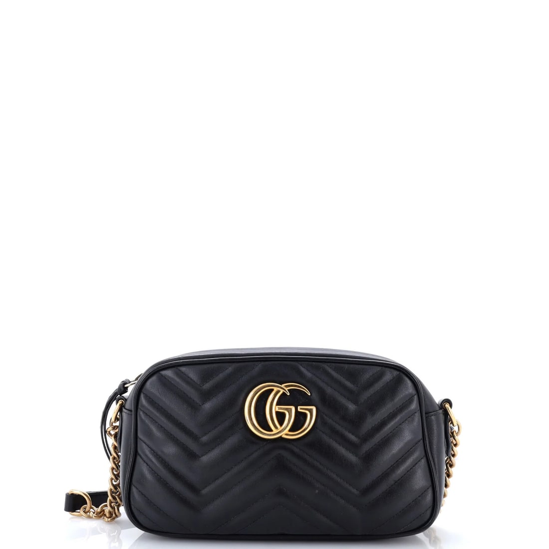 Gucci GG Marmont Shoulder Bag Matelasse Leather Small: Gucci GG Marmont Shoulder Bag Matelasse Leather Small Small Gucci GG Marmont Shoulder Bag with Matelasse Leather Exterior in Black, featuring Gold Hardware and Neutral Microfiber Interior. This cross-