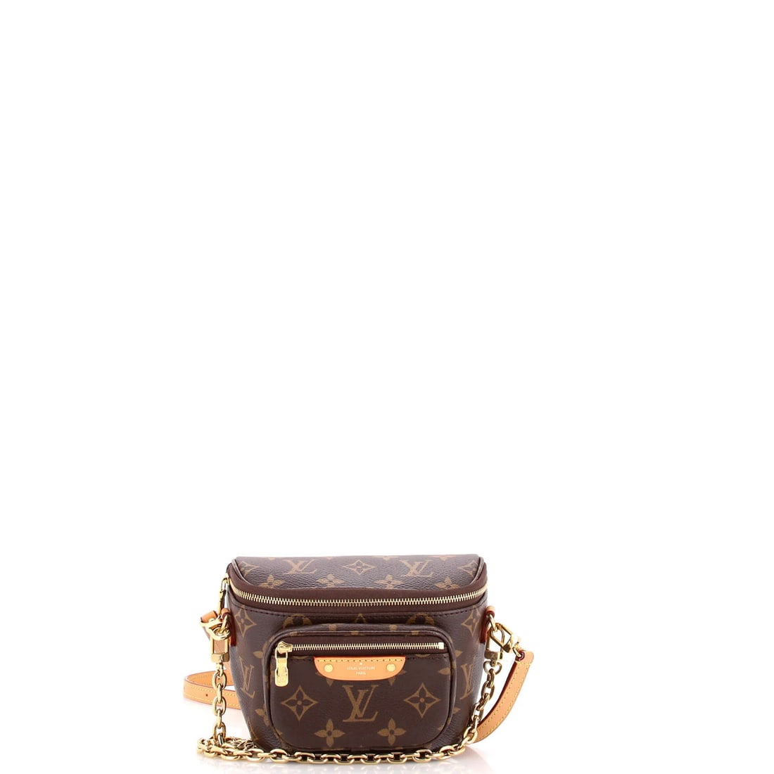 Mini canvas bag monogram Louis Vuitton: Mini canvas bag monogram Louis Vuitton Mini Louis Vuitton canvas bag with monogram pattern, featuring brown exterior and interior, gold hardware, and extra strap for added convenience. This mini belt