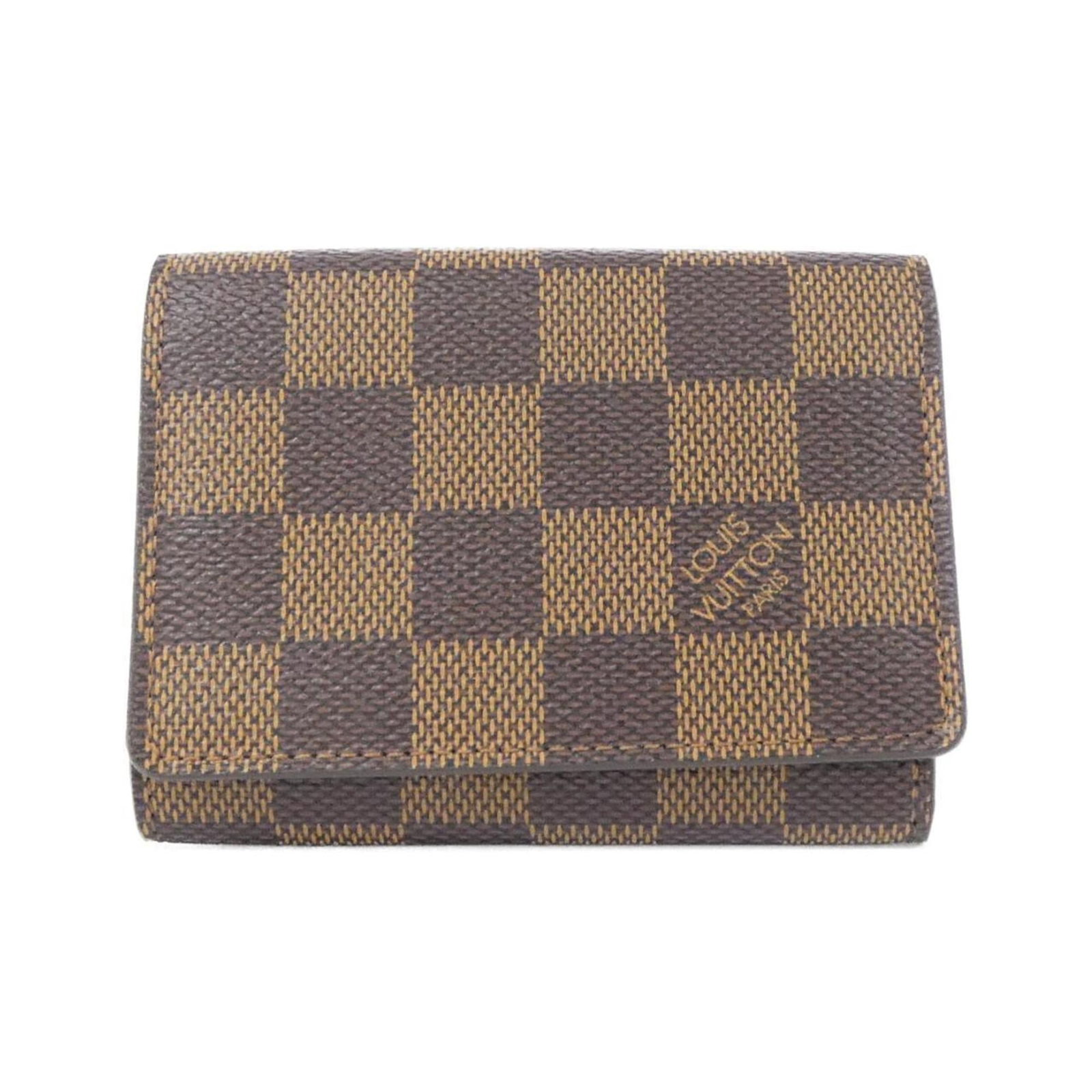 Canvas Coated Business Card Case Louis Vuitton: Canvas Coated Business Card Case Louis Vuitton Canvas Coated Business Card Case in Louis Vuitton Damier Ebene. Made from coated canvas, this compact case measures 8cm x 11cm x 1.5cm and features the i