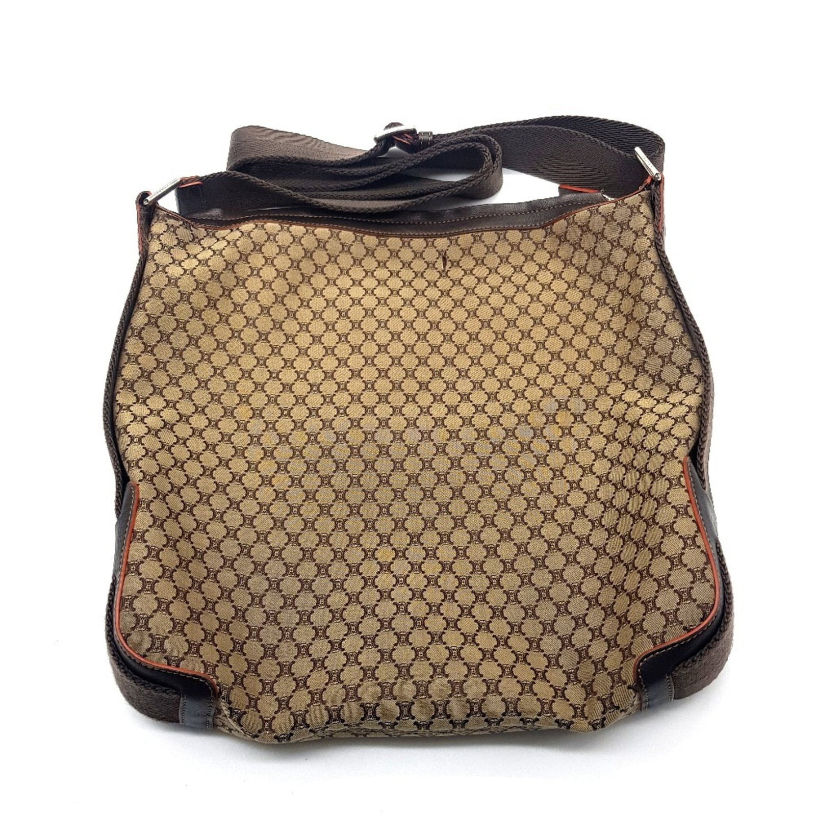 Canvas shoulder bag leather Celine: Canvas shoulder bag leather Celine Canvas shoulder bag with leather details, featuring a brown color and zipper closure. The bag includes a single zipper pocket, phone holder, and open pocket for adde