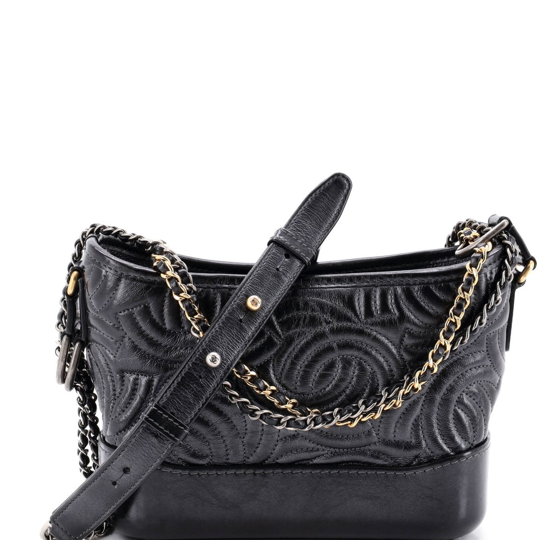 CC Calfskin Small Hobo Stitched Chanel Gabrielle: CC Calfskin Small Hobo Stitched Chanel Gabrielle Small, stylish CC Calfskin Small Hobo Stitched Chanel Gabrielle in black leather exterior. This CC-stitched design adds a touch of classic elegance to 