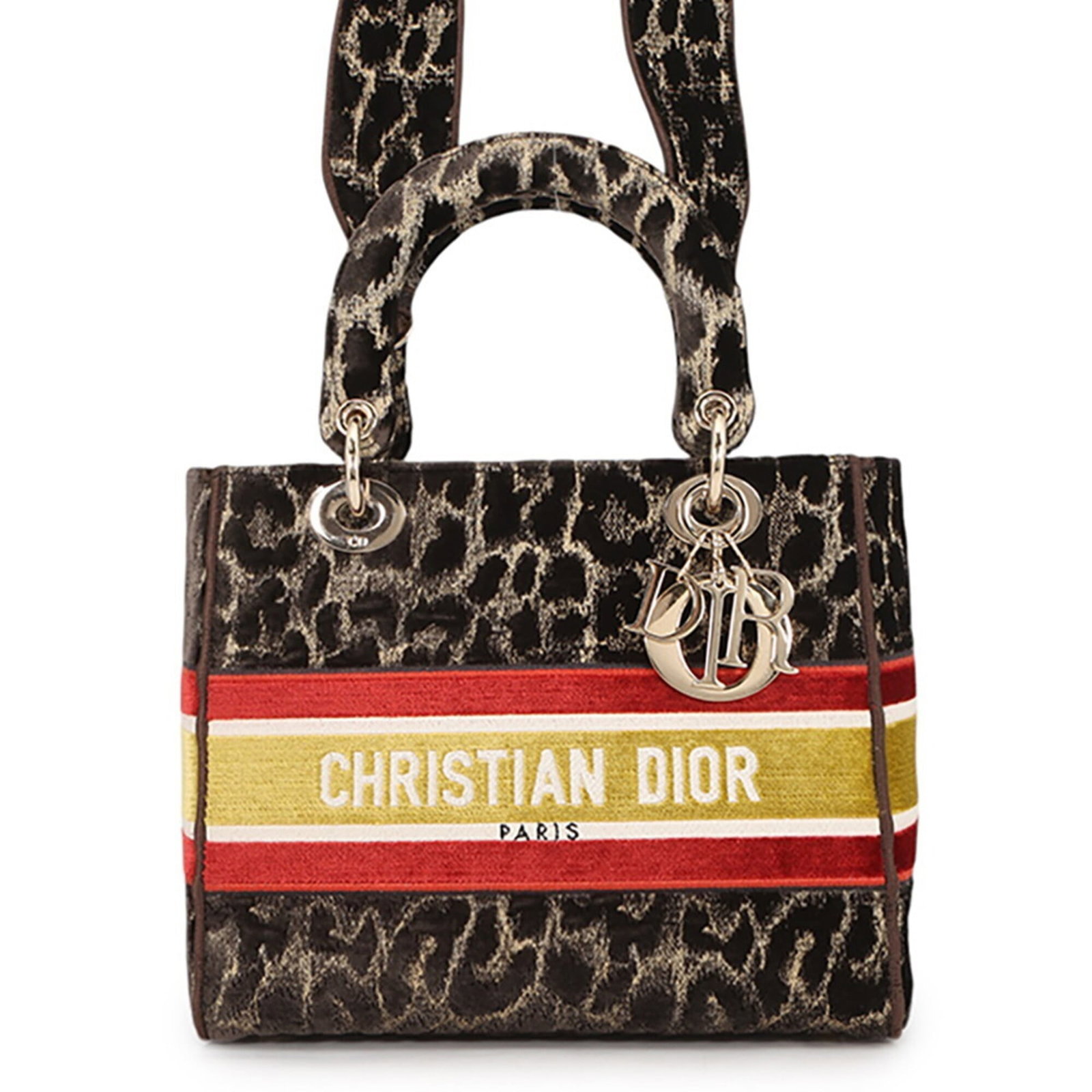 Velvet Handbag Christian Dior: Velvet Handbag Christian Dior Velvet Handbag M0565OTGT_M918 by Christian Dior. This luxurious velvet handbag features a rich brown and champagne gold color scheme, with multi-color accents. Measuring