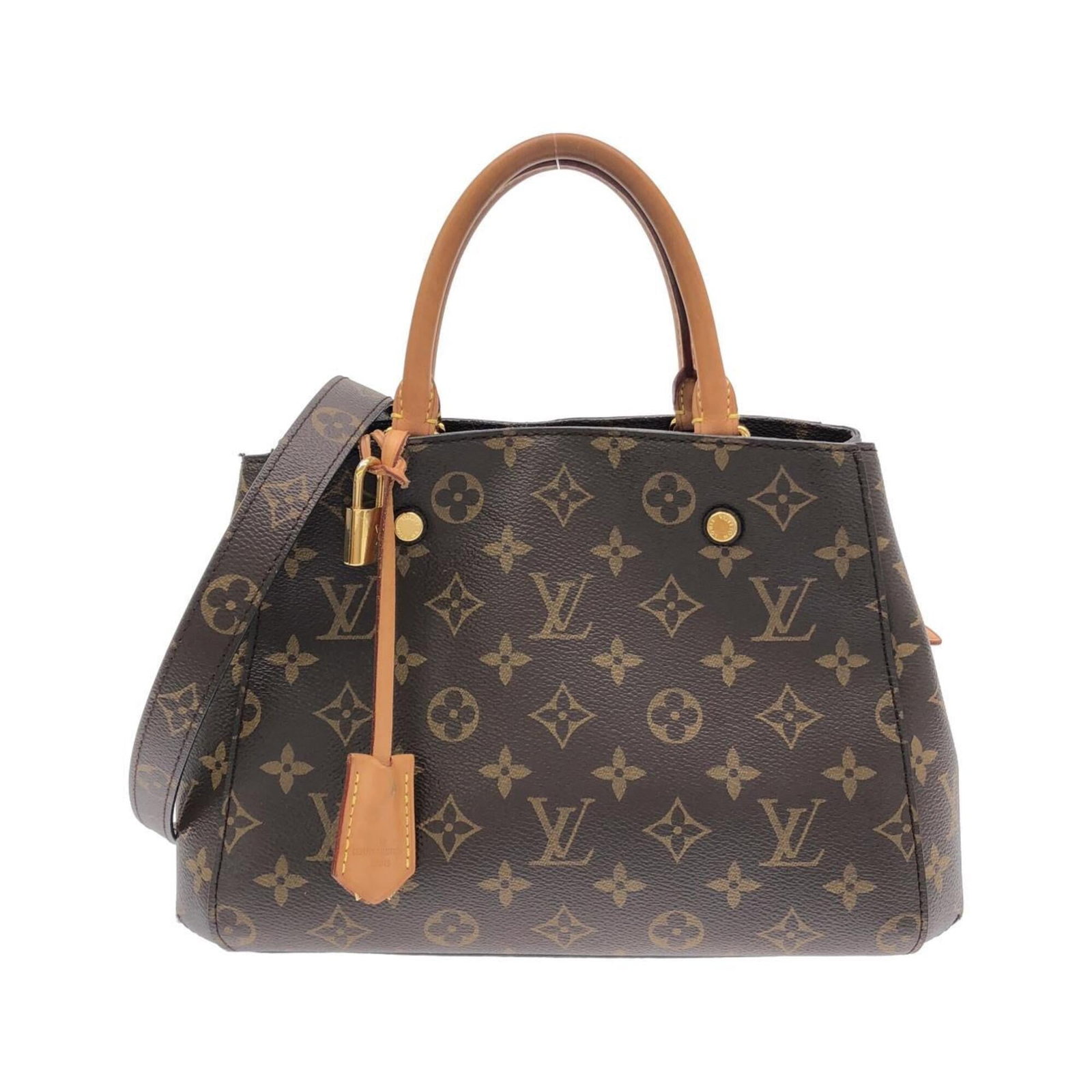 Canvas Coated Louis Vuitton Handbag: Canvas Coated Louis Vuitton Handbag Marron coated canvas Louis Vuitton handbag with gold hardware, featuring a classic design and durable construction. The bag measures 20.5cm x 29cm x 12cm, making it