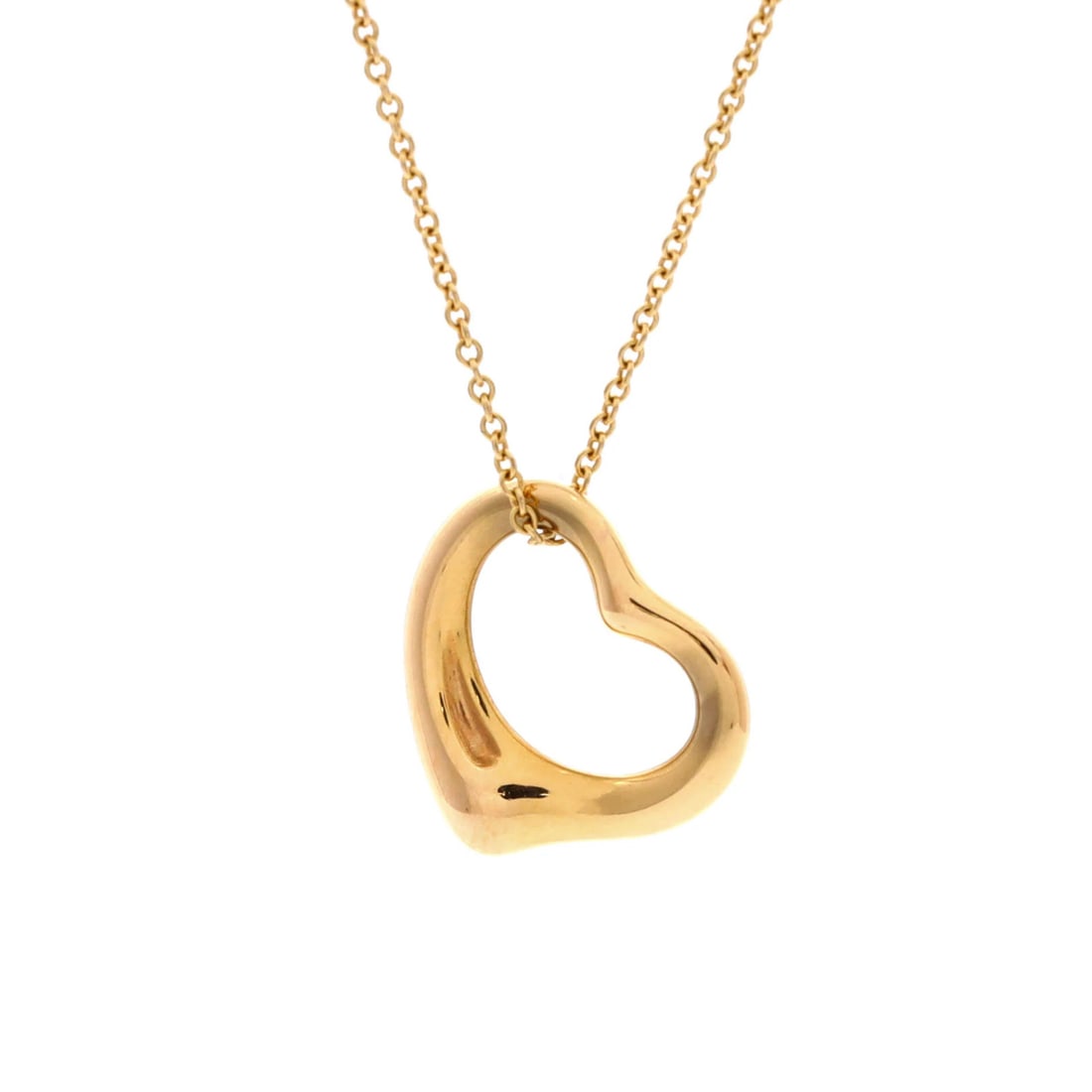 Tiffany & Co. Elsa Peretti Open Heart Pendant Necklace 18K Yellow Gold 16mm: Tiffany & Co. Elsa Peretti Open Heart Pendant Necklace 18K Yellow Gold 16mm 18K Yellow Gold Elsa Peretti Open Heart Pendant Necklace measures 16.00 inches in length, featuring an open heart pendant th
