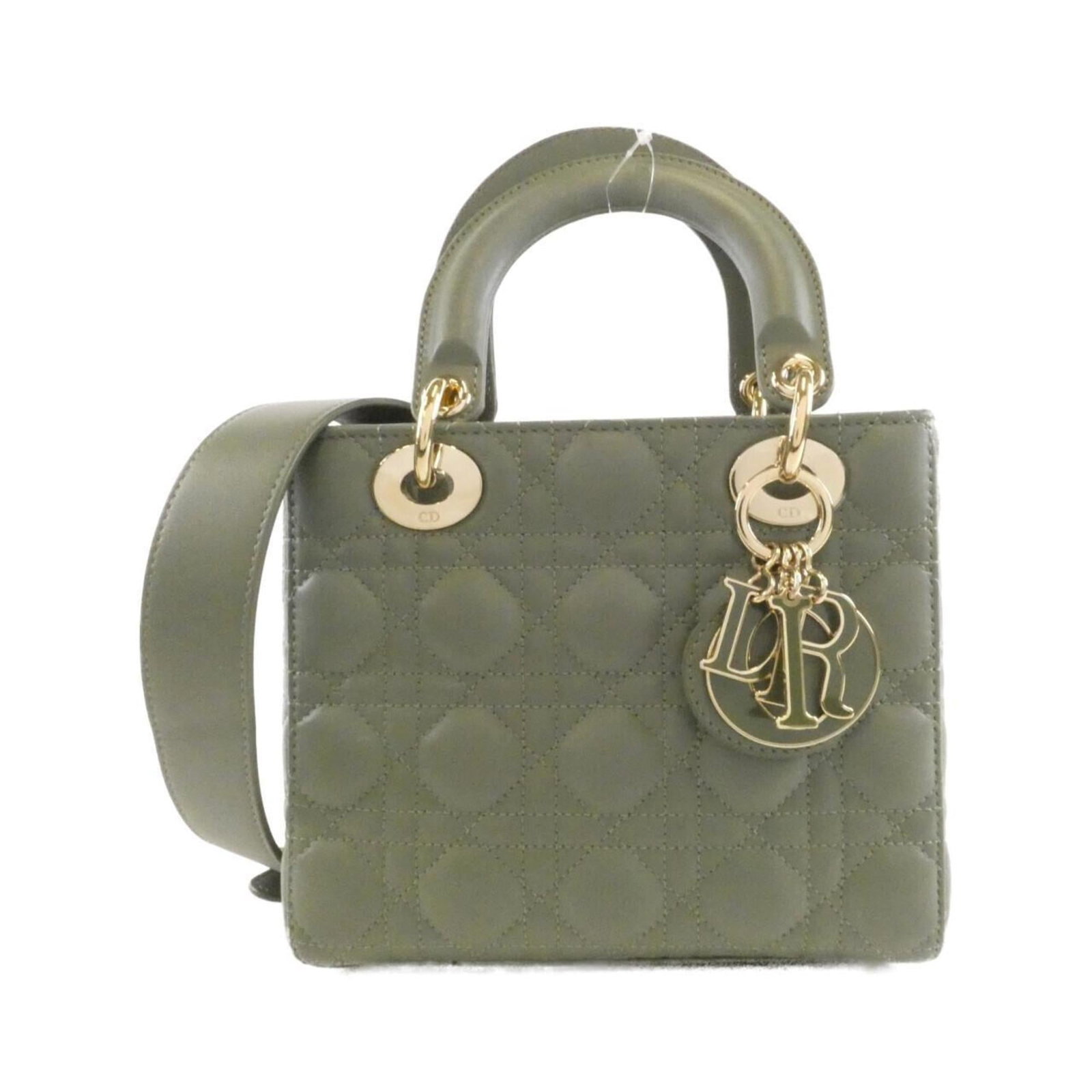 Handbag Christian Dior Leather: Handbag Christian Dior Leather Dark green lamb leather, gold hardware, and classic design make this Christian Dior Lady Dior handbag a timeless choice. Measuring 17cm x 20cm x 8cm, it features a sturd