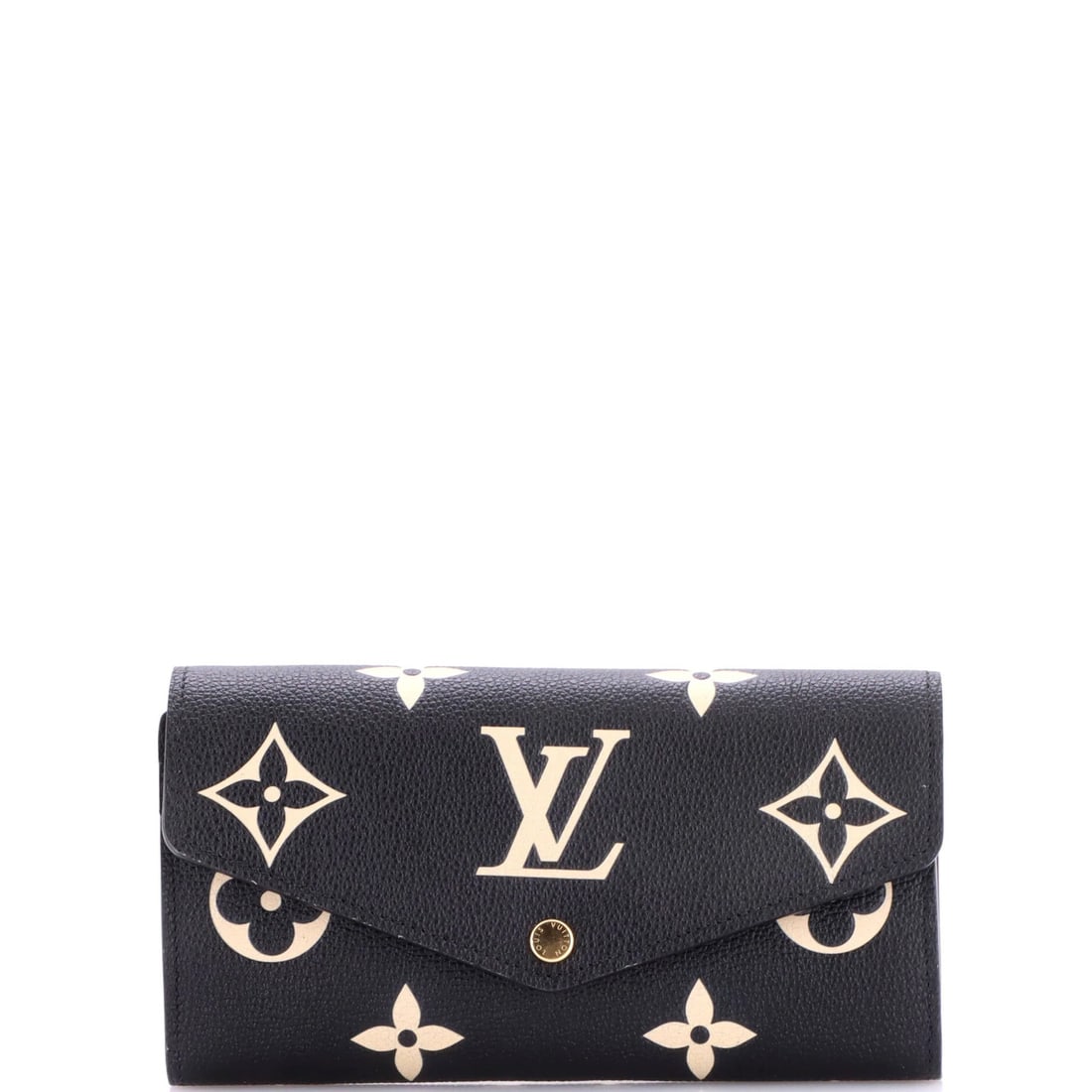 Sarah Louis Vuitton Empreinte Giant Bicolor Monogram Wallet NM: Sarah Louis Vuitton Empreinte Giant Bicolor Monogram Wallet NM Black leather wallet with giant bicolor monogram empreinte design, featuring gold hardware and interior lining. The exterior shows minor 