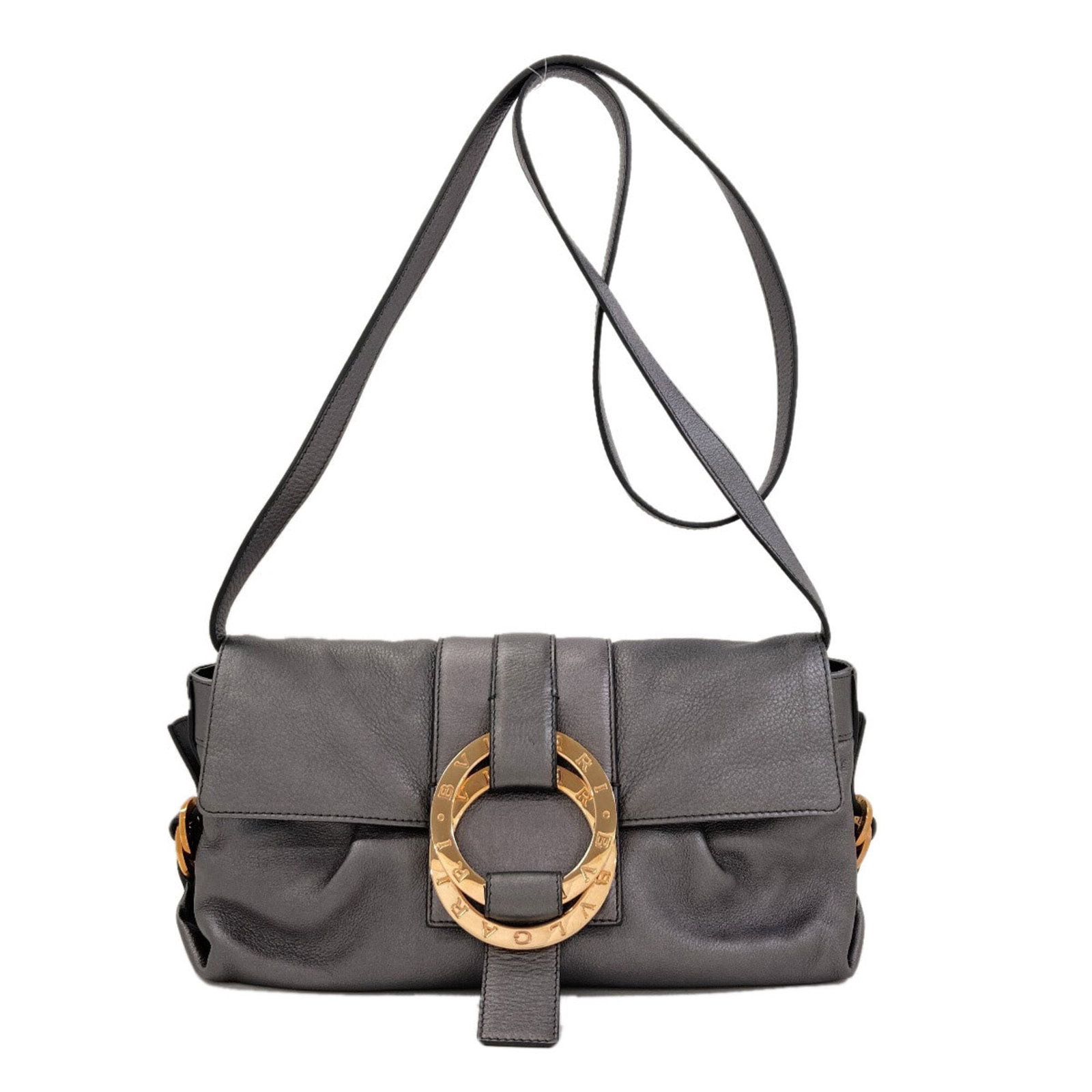 Bag leather shoulder Bvlgari: Bag leather shoulder Bvlgari Bvlgari leather shoulder bag with a gray color, measuring 19.5cm x 30.5cm x 9.5cm. This stylish bag features high-quality leather material and a classic design that exudes
