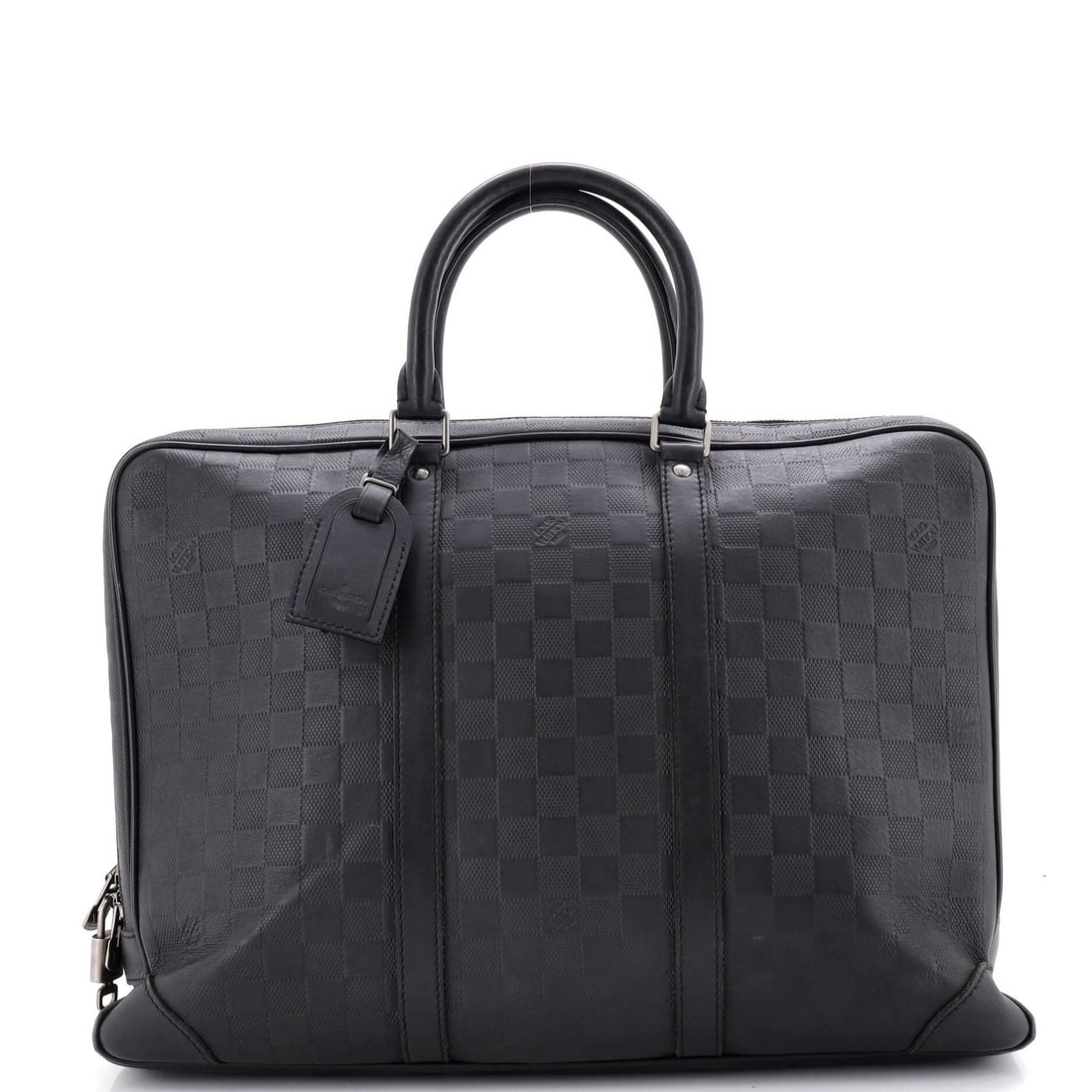 Porte Documents Damier Infini Leather Louis Jour Vuitton Bag: Porte Documents Damier Infini Leather Louis Jour Vuitton Bag Black Damier Infini Leather Louis Vuitton Porte-Documents Jour Briefcase measures 11.5" tall and 16" wide, with a 4" drop handle and