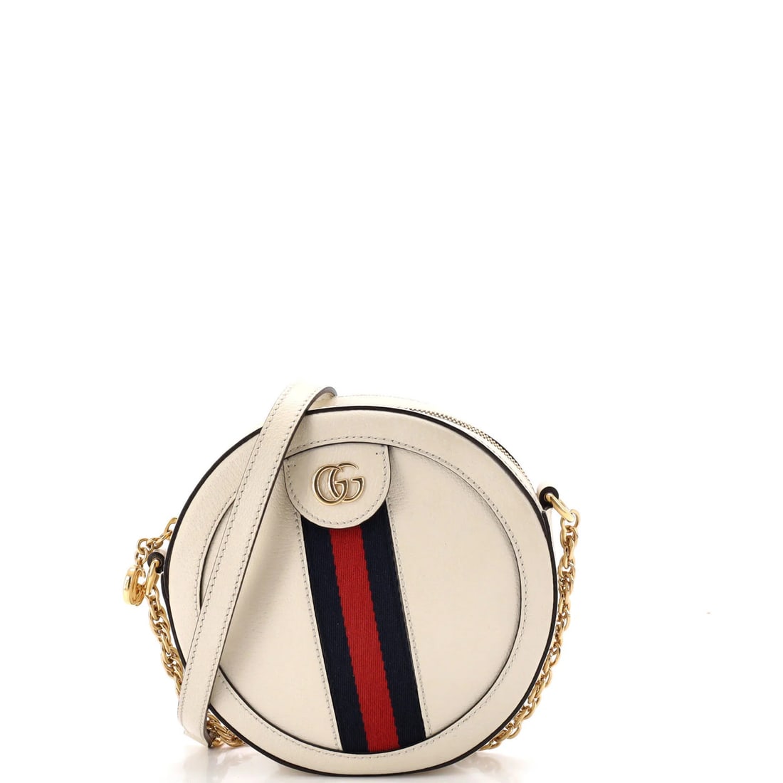 Round leather bag Gucci mini shoulder Ophidia: Round leather bag Gucci mini shoulder Ophidia White Gucci Ophidia Round Shoulder Bag with Microfiber Interior and Gold Hardware. This mini cross body bag features scuffs, edge wear, minor creases,