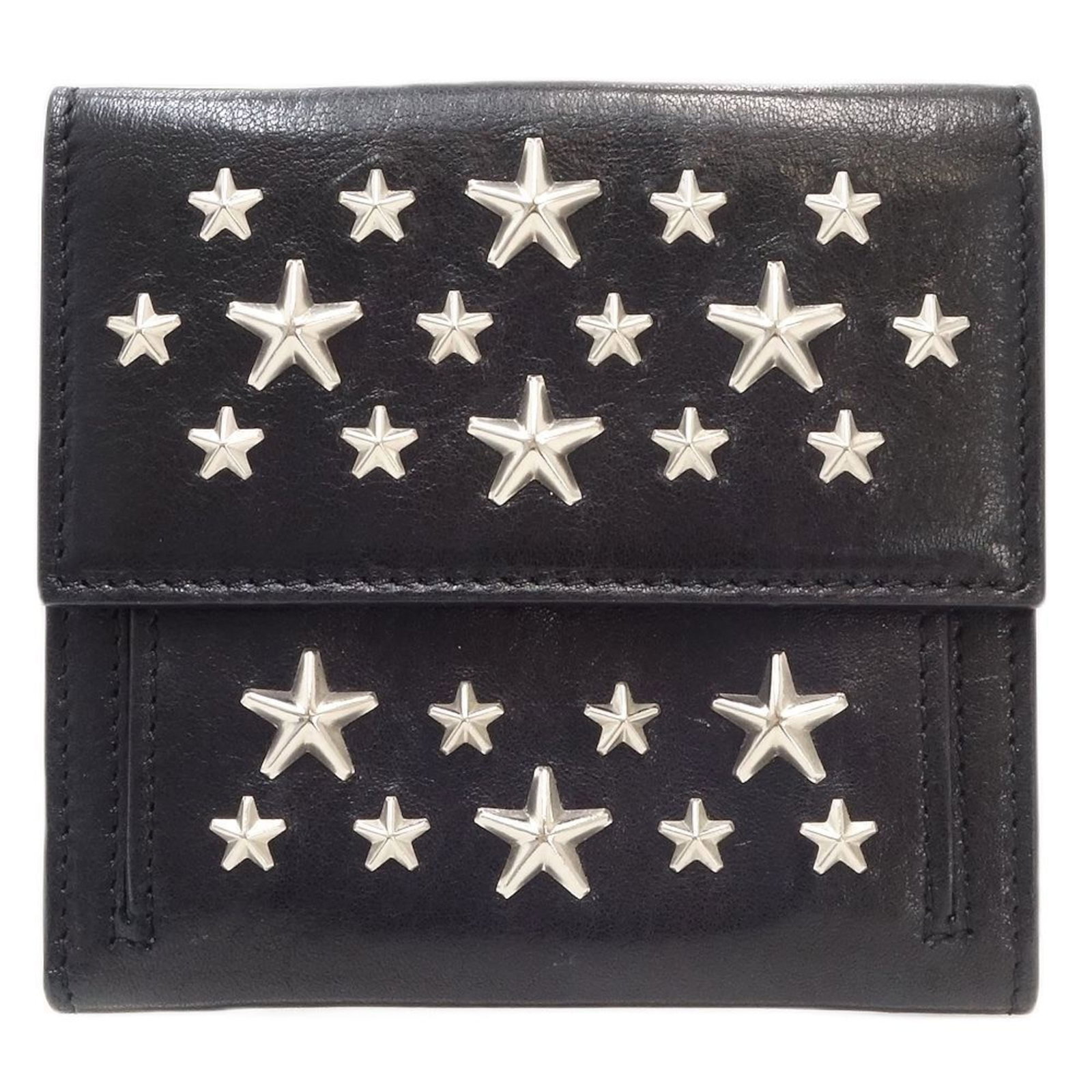 Jimmy Choo Wallet (Bi-Fold) Leather: Jimmy Choo Wallet (Bi-Fold) Leather Black leather bi-fold wallet from Jimmy Choo, complete with box and dust bag for added protection. This stylish accessory features high-quality leather