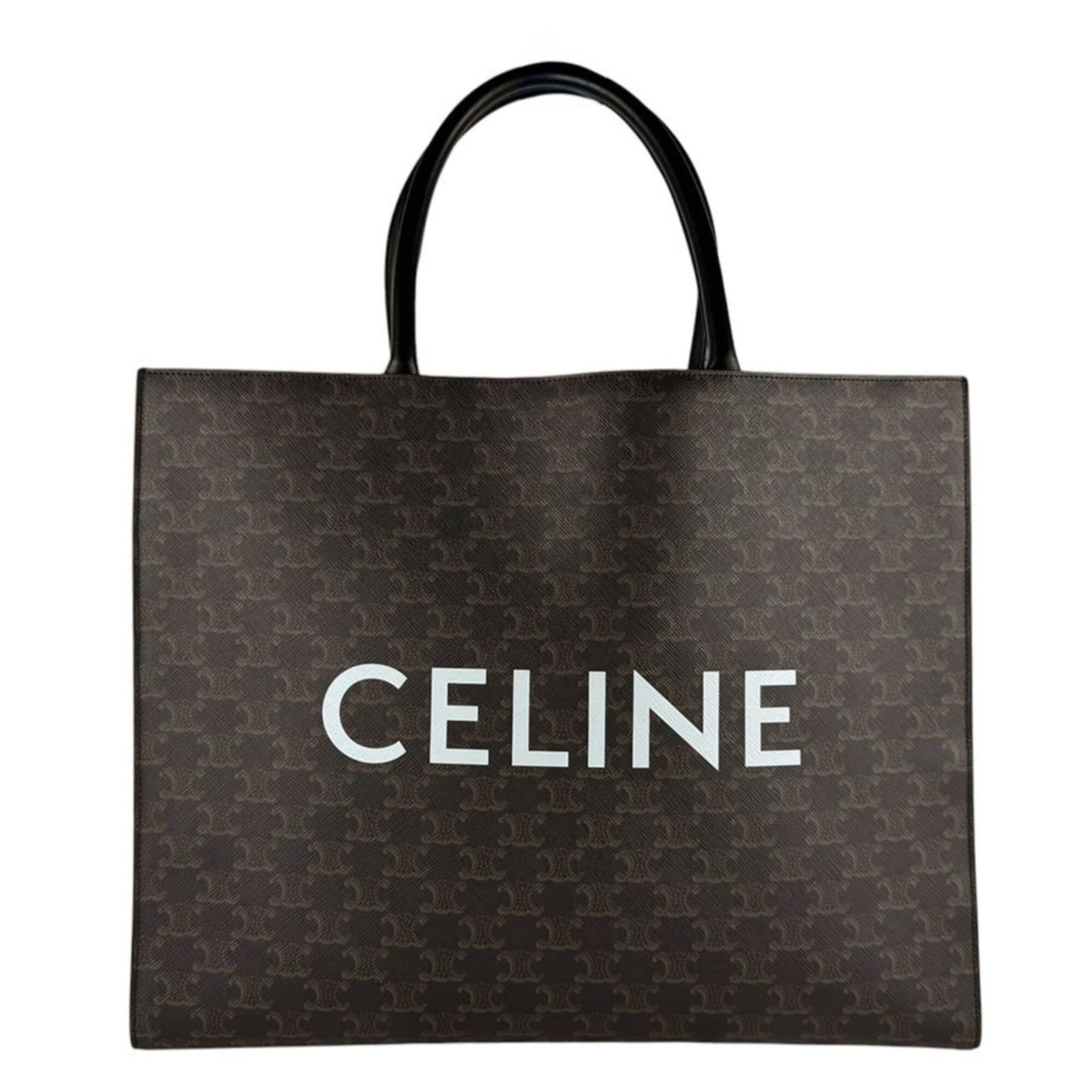Handbag Coated by Celine: Handbag Coated by Celine Coated canvas construction provides durability and style to this sleek Celine handbag, available in black and brown hues. Measuring 33cm x 43cm x 10cm, the bag's compact size