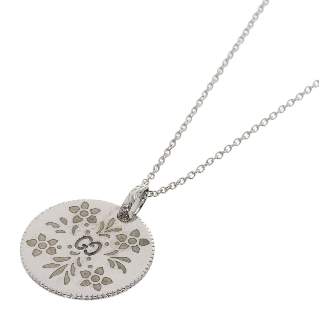 Gucci Icon Bloom Circle Necklace K18 White Gold: Gucci Icon Bloom Circle Necklace K18 White Gold K18 White Gold Gucci Icon Bloom Circle Necklace boasts its sleek design and sophisticated style. This elegant necklace features the iconic Gucci brand,