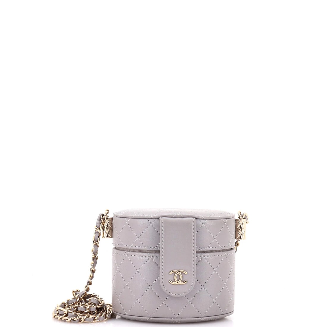 Chanel CC Allure Vanity Case with Chain Quilted Lambskin Mini: Chanel CC Allure Vanity Case with Chain Quilted Lambskin Mini Gray Chanel CC Allure Vanity Case with Chain Quilted Lambskin Mini in excellent condition, featuring scuffs and minor creases on the exter