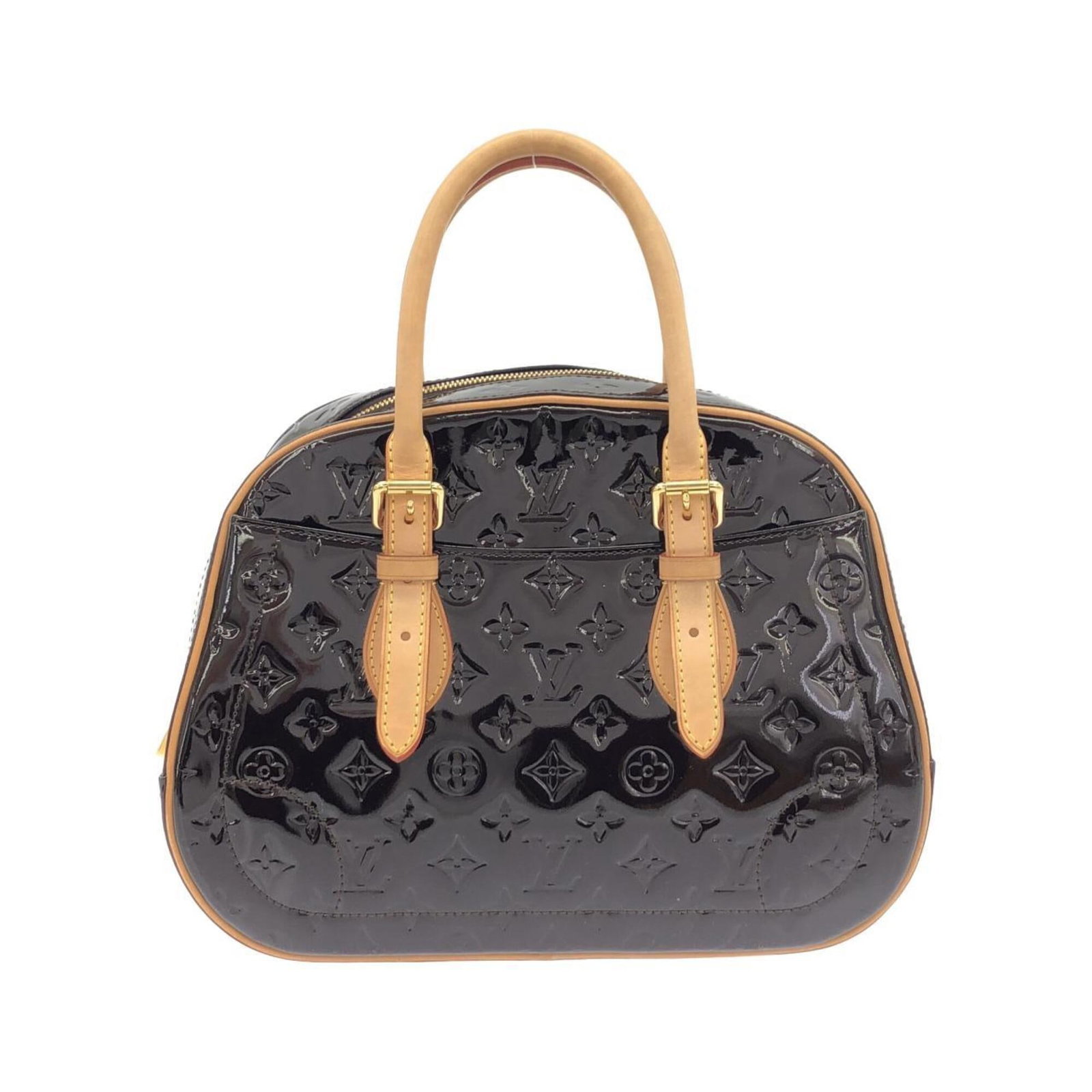 Louis Vuitton Handbag Leather: Louis Vuitton Handbag Leather The Louis Vuitton Handbag Leather features a rich Amarante leather color and elegant enamel details, showcasing the iconic brand's signature style. Measuring 25cm x 32cm