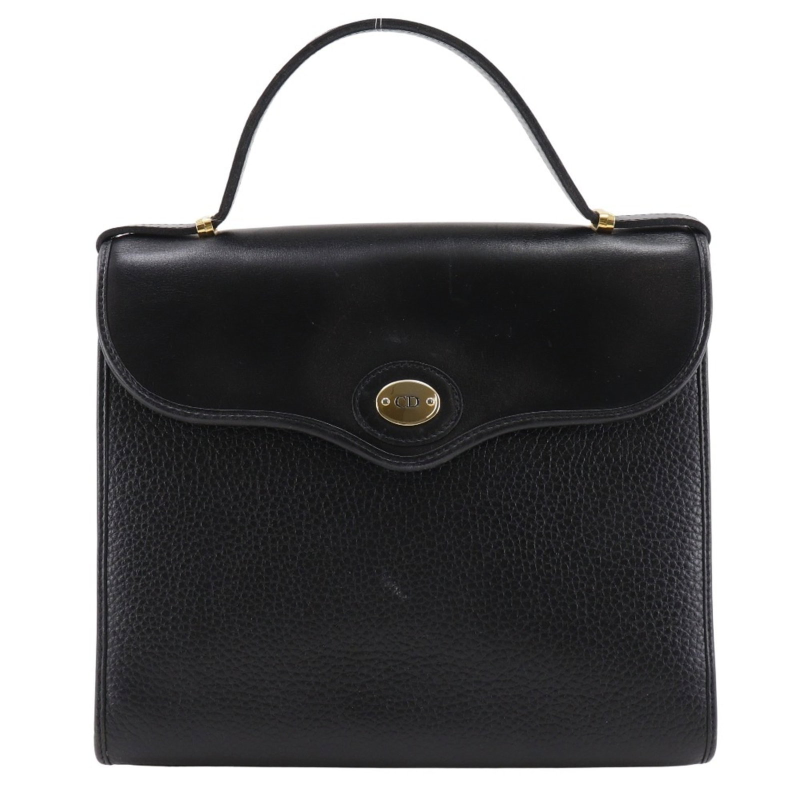 Handbag Christian Dior Leather: Handbag Christian Dior Leather Black Calfskin Christian Dior Leather Handbag from France, measuring 21cm x 24cm x 9cm, comes with a box. This vintage handbag features high-quality leather