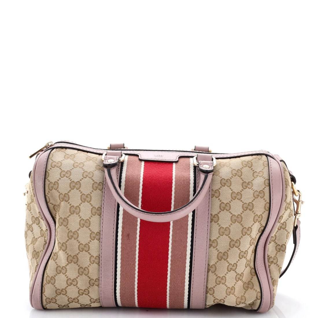 Gucci Vintage Web Boston Bag GG Canvas Medium: Gucci Vintage Web Boston Bag GG Canvas Medium Gucci Vintage Web Boston Bag GG Canvas Medium - A classic, timeless design with scuffs and minor creases adding to its worn-in charm. The medium size and 