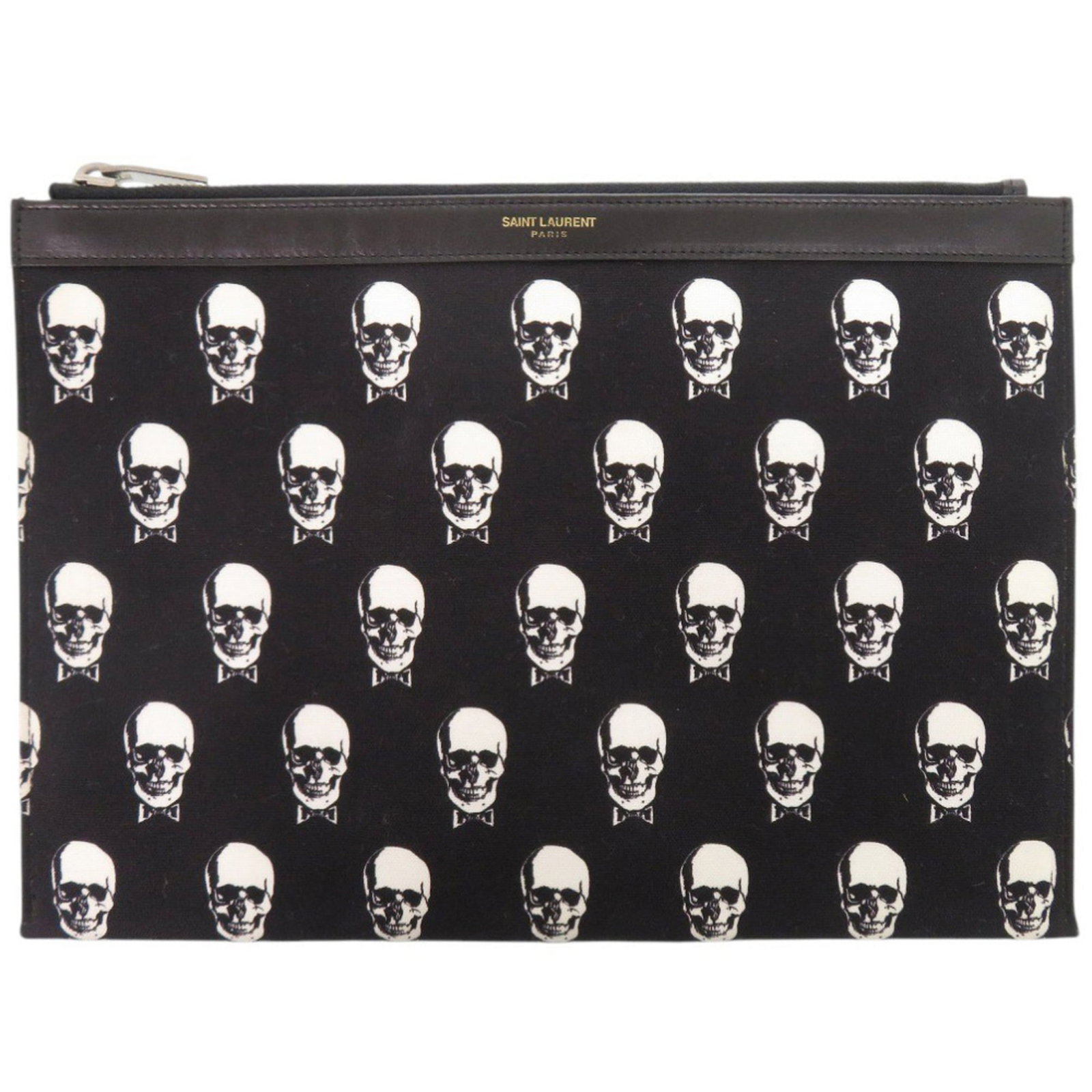 Yves Saint Laurent Clutch Bag Canvas Leather: Yves Saint Laurent Clutch Bag Canvas Leather Canvas and leather come together in a sleek Yves Saint Laurent clutch bag, measuring 21cm x 29cm x 1.5cm. The black color adds a touch of sophistication