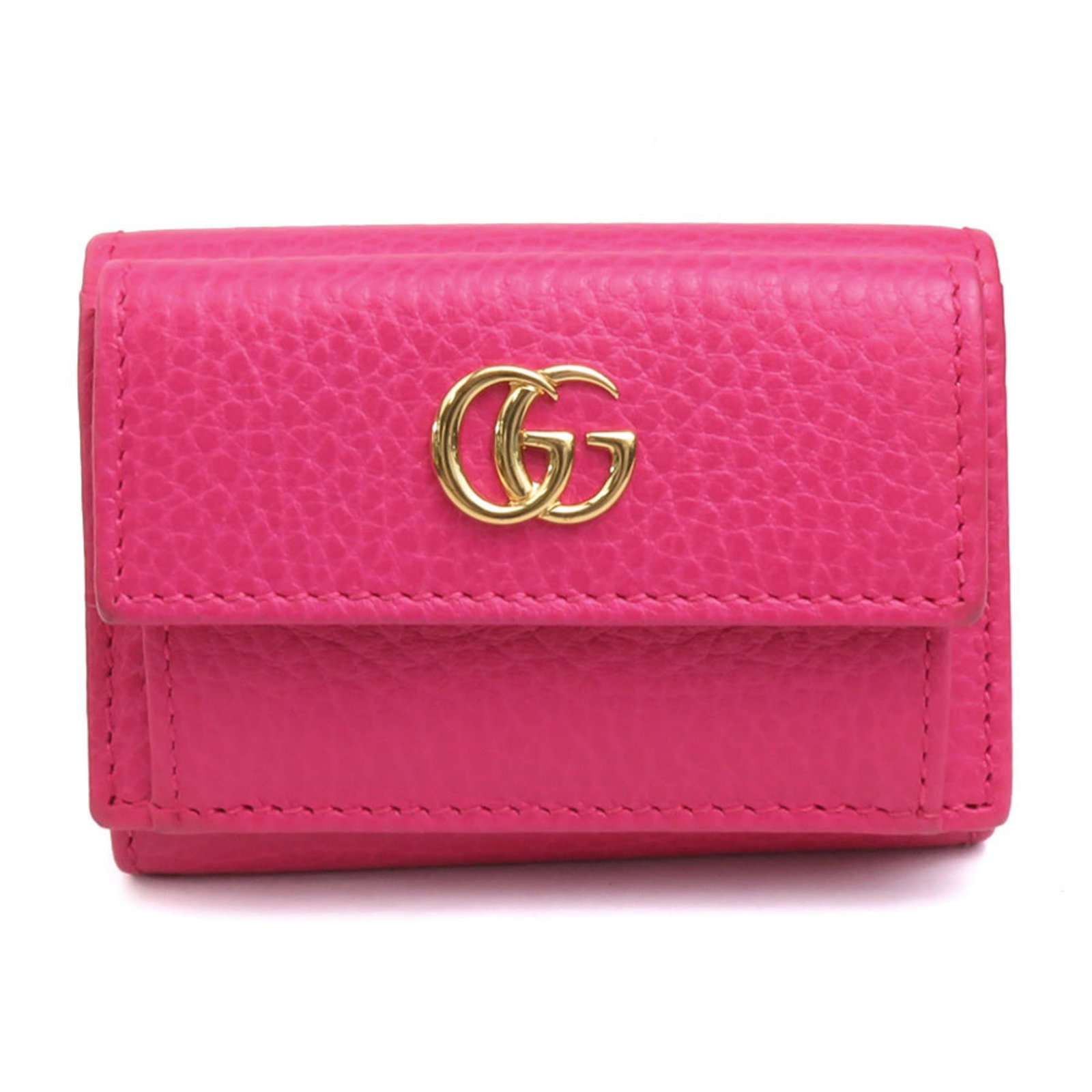 Gucci wallet leather tri fold: Gucci wallet leather tri fold Gucci wallet leather tri fold features a striking pink color and sleek design. Made from high-quality leather, this tri-fold wallet measures 7cm x 9.5cm x 2cm and comes