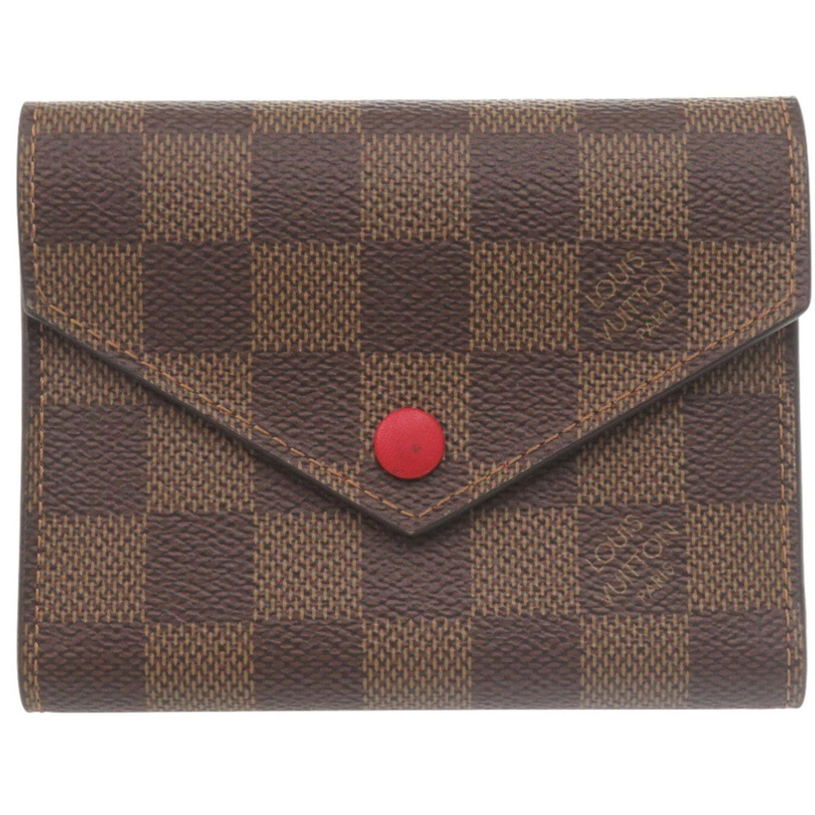 Tri Fold Damier Canvas Louis Vuitton Wallet: Tri Fold Damier Canvas Louis Vuitton Wallet Damier canvas adds a touch of classic French elegance to this tri-fold wallet from Louis Vuitton, crafted in rich brown and red hues. Made from