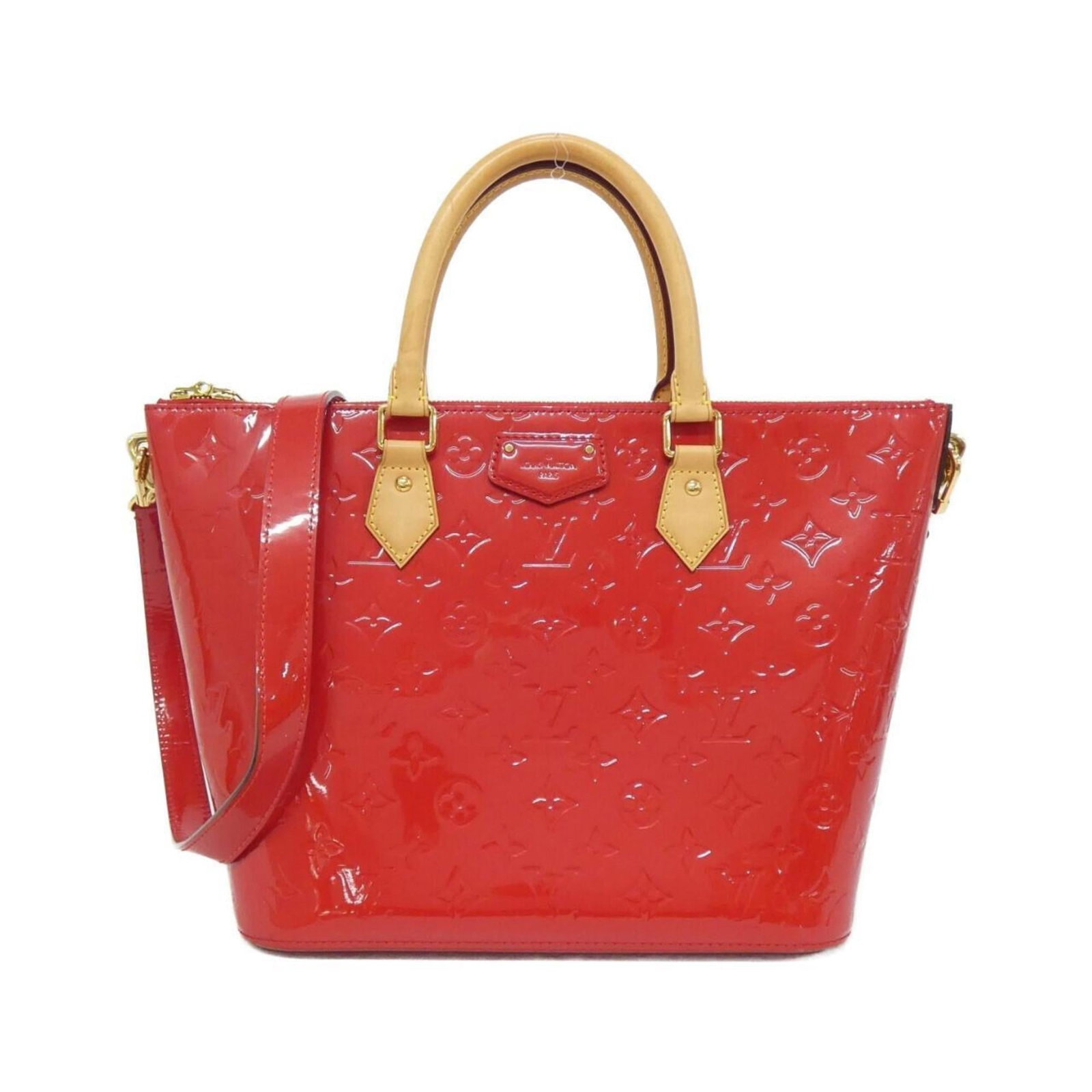 Louis Vuitton Handbag Leather: Louis Vuitton Handbag Leather Cerise red leather handbag from Louis Vuitton, featuring an enamel design. Made from high-quality leather and measuring 26cm x 38cm x 15cm, this stylish accessory boasts 