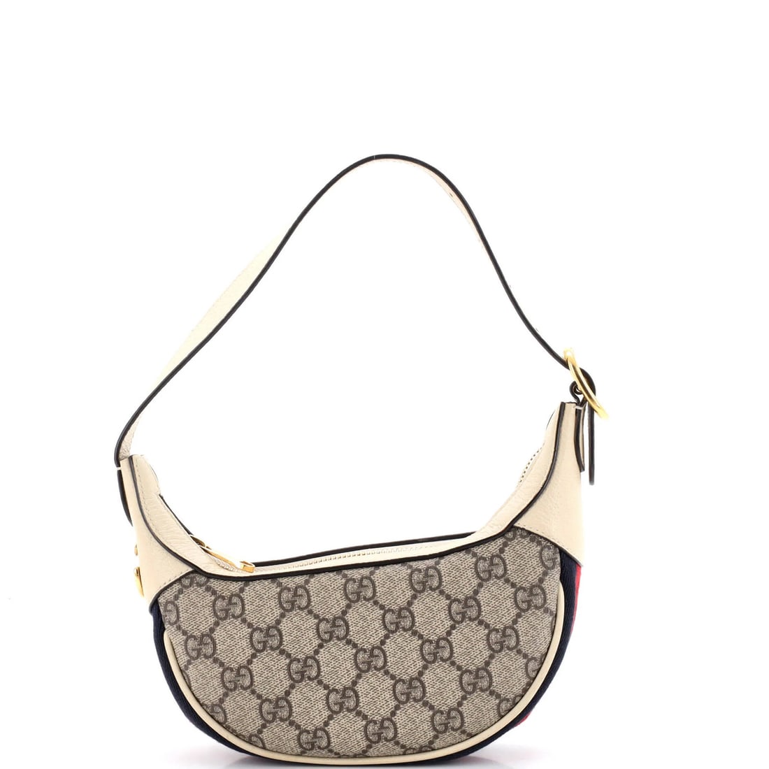 Gucci Ophidia Half Moon Bag GG Coated Canvas Mini: Gucci Ophidia Half Moon Bag GG Coated Canvas Mini Canvas Coated Leather exterior, neutral color, and gold hardware define the Gucci Ophidia Half Moon Bag GG Coated Canvas Mini. This mini bag features 