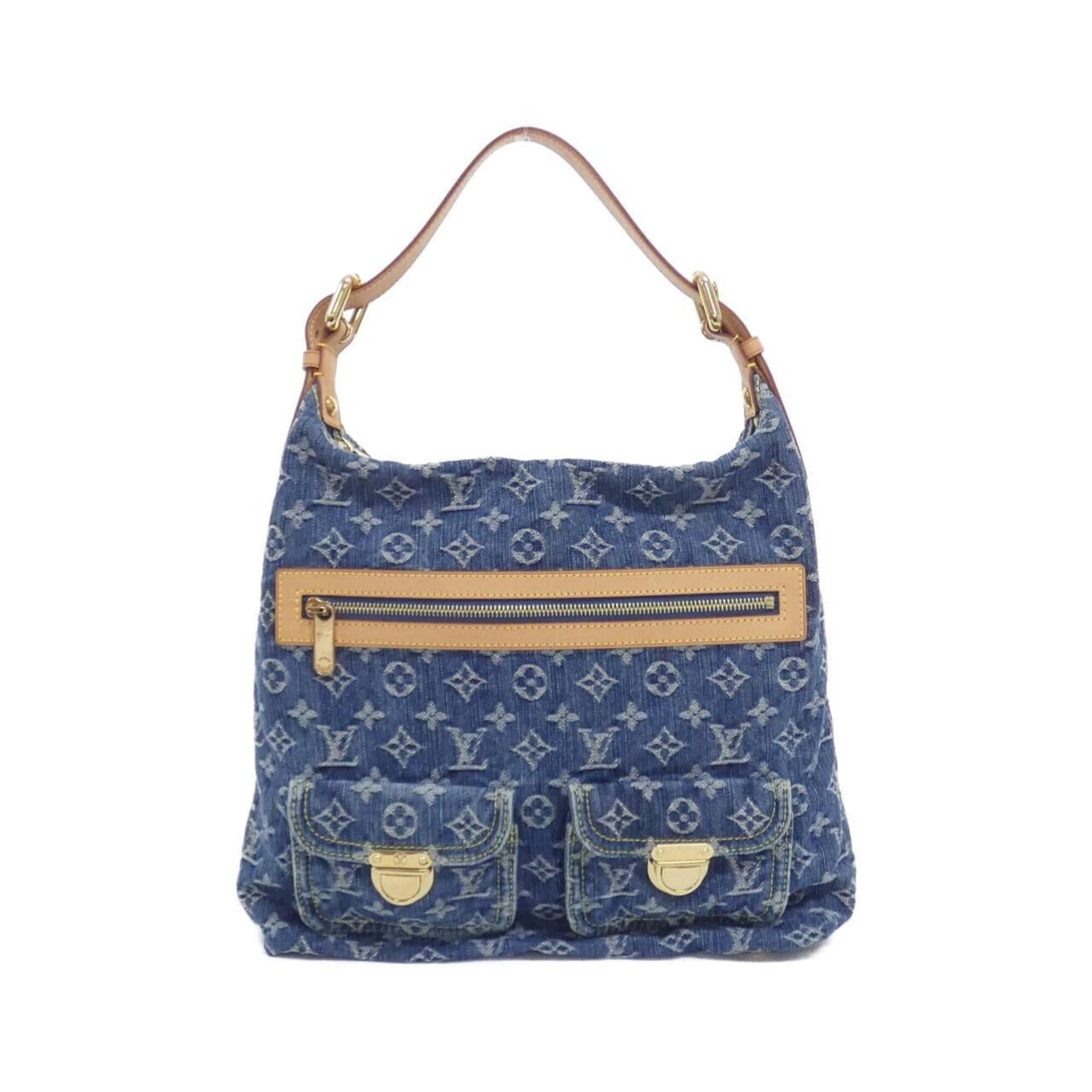 Louis Vuitton Canvas Denim Shoulder Bag: Louis Vuitton Canvas Denim Shoulder Bag Blue canvas denim shoulder bag from Louis Vuitton, measuring 34cm x 32cm x 13cm. This stylish bag features a unique blend of denim and canvas materials in a str