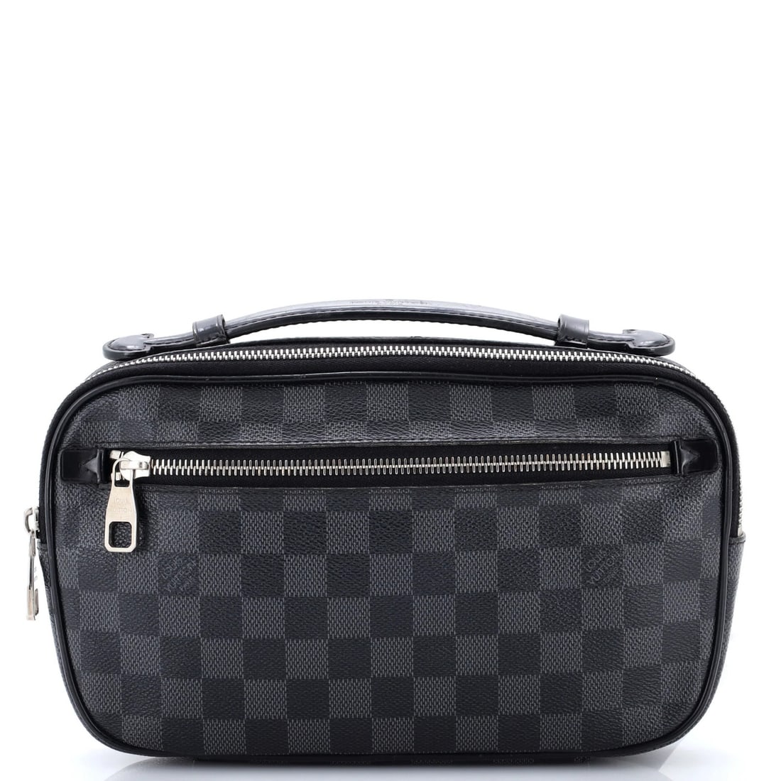 Damier Graphite Waist Bag Louis Vuitton Ambler: Damier Graphite Waist Bag Louis Vuitton Ambler Black Damier Graphite canvas coated Louis Vuitton Ambler waist bag with silver hardware, featuring a classic design and black interior. The bag has heavy