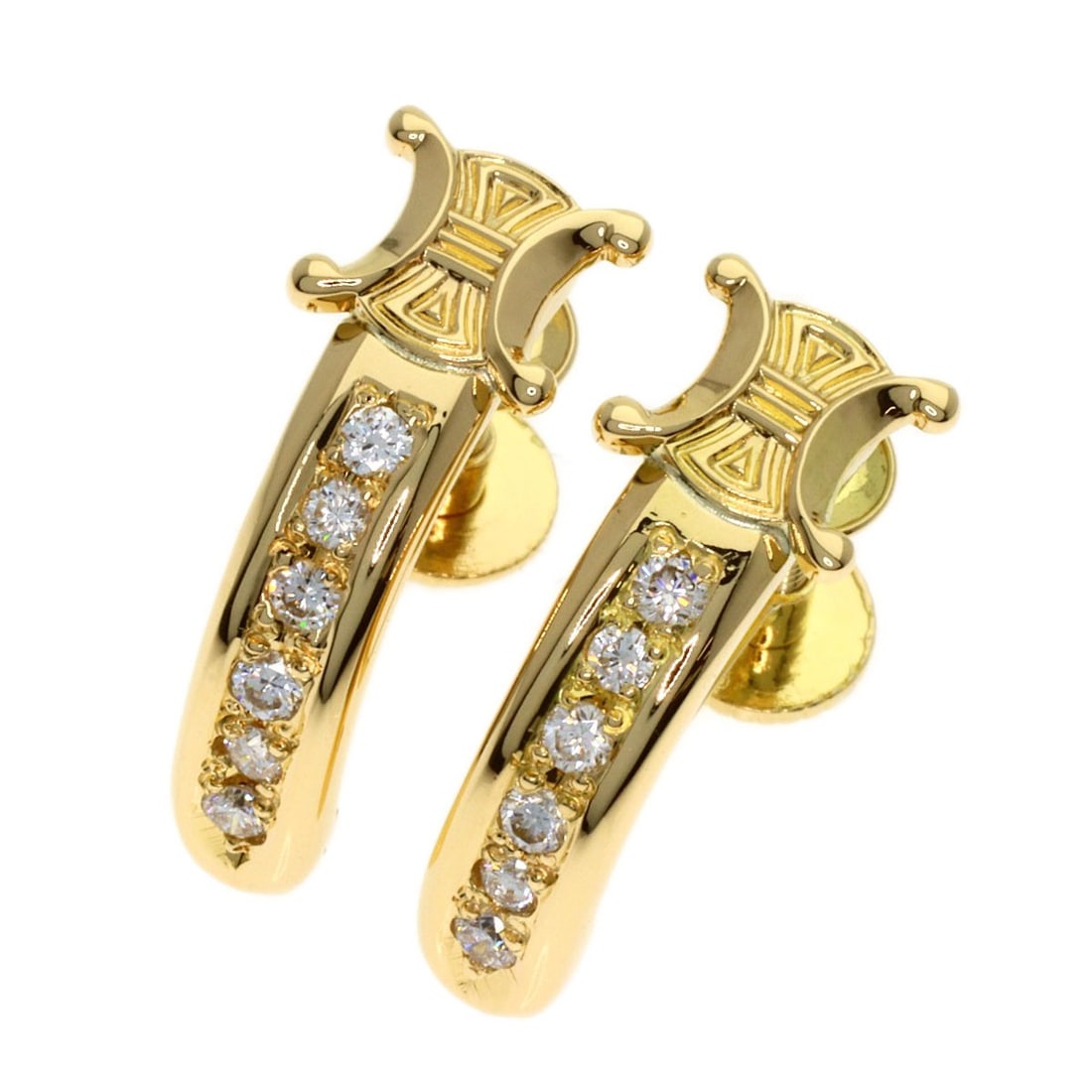 Celine Macadam Diamond Earring K18 Yellow Gold: Celine Macadam Diamond Earring K18 Yellow Gold K18 Yellow Gold Diamond Earring with 0.24ct D Diamond. This elegant earring showcases a high-quality diamond set in K18 yellow gold, a rare and durable m