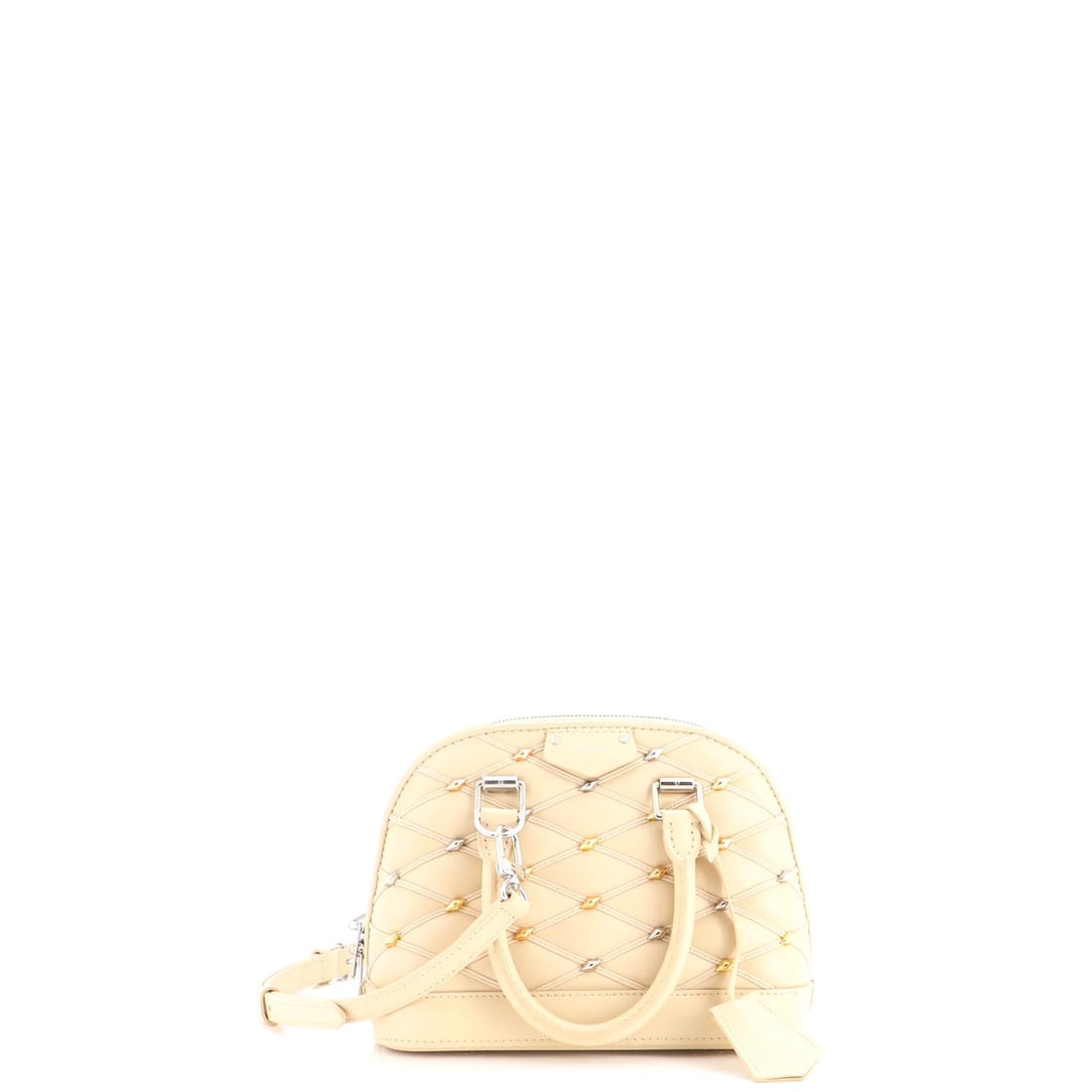 Handbag Studded Leather BB Louis Vuitton Alma Malletage: Handbag Studded Leather BB Louis Vuitton Alma Malletage Studded Leather Louis Vuitton Alma Malletage BB Handbag in Neutral Exterior Color. This exquisite shoulder bag features a neutral exterior with 