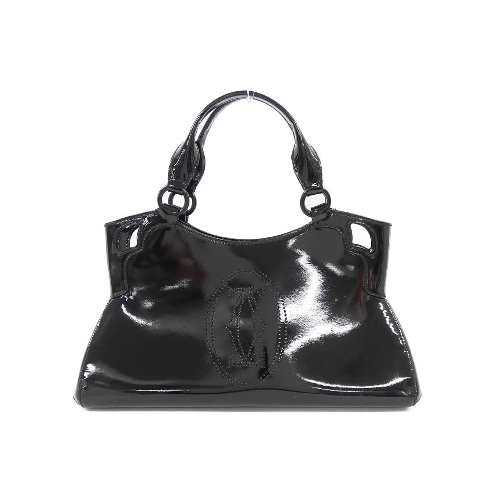 Handbag Cartier: Handbag Cartier Cartier's sleek black handbag boasts elegant silver hardware, measuring 18cm x 38cm x 10cm. The sophisticated design and premium materials make it a stylish accessory for everyday use.