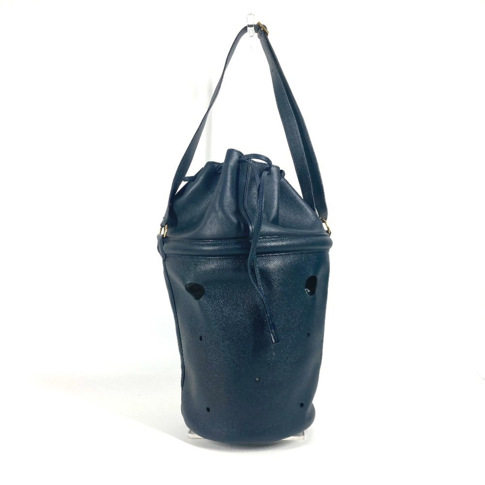Shoulder bag leather by Hermes: Shoulder bag leather by Hermes Navy leather shoulder bag by Hermes, featuring classic design and timeless elegance. Measuring 23cm x 16.5cm x 16cm, this stylish accessory boasts a sleek silhouette and