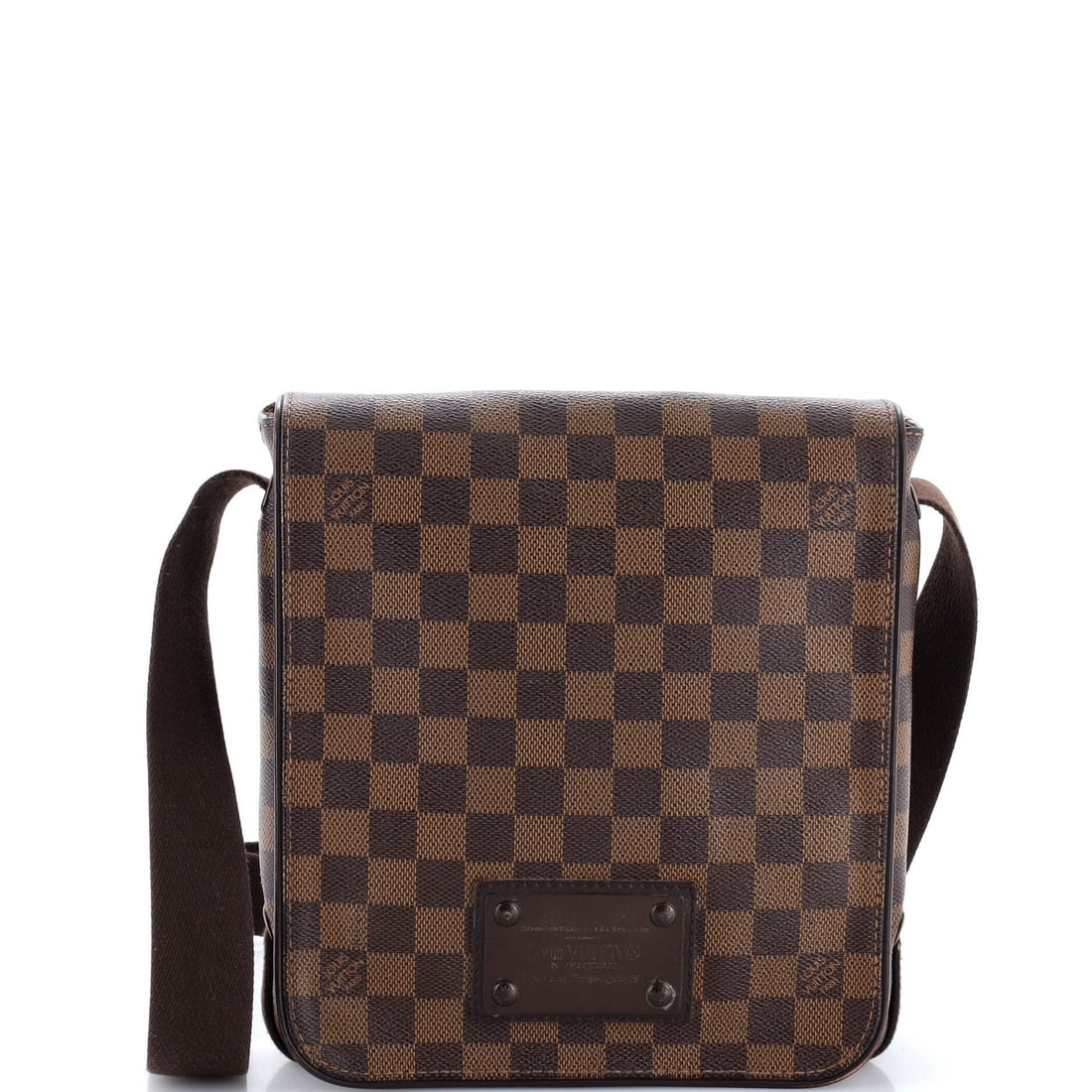 Handbag Damier Louis Vuitton Brooklyn: Handbag Damier Louis Vuitton Brooklyn Brown Canvas Coated Louis Vuitton Brooklyn Cross Body Bag with Brown Fabric Interior and Bronze Hardware. Features a classic Damier PM pattern, but shows signs of