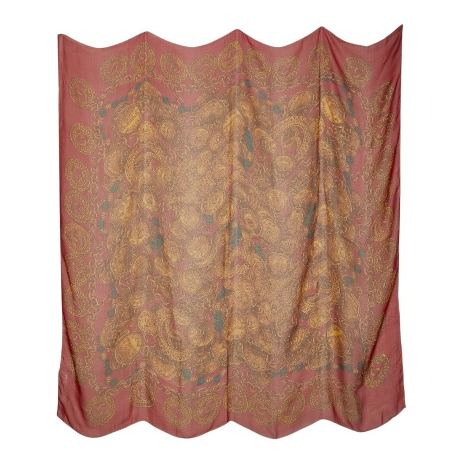Chanel Silk Scarf: Chanel Silk Scarf Silk in a bold red hue, this Chanel scarf boasts its vibrant color against the backdrop of luxurious silk fabric. Measuring 1.3m x 1.27m, it offers a striking presence with its size 